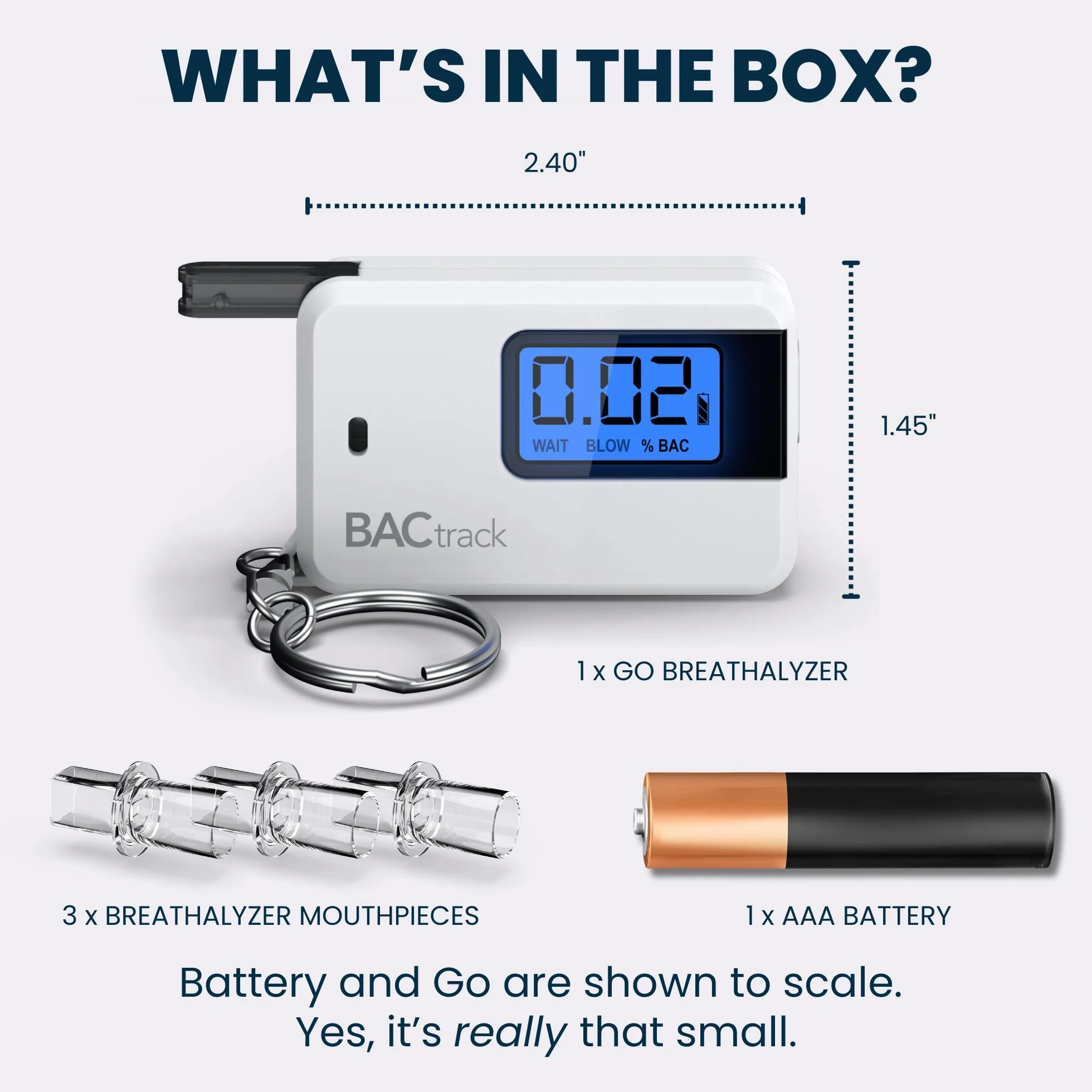 Alkomat BACtrack Keychain Go (Biały) | Ultraprzenośny kieszonkowy tester stężenia alkoholu z breloczkiem do użytku osobistego