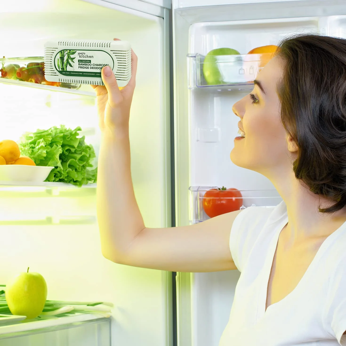 Joeji's Kitchen 2 szt. bambusowych aktywnych węgli do lodówki, oczyszczacz powietrza – przyjazny dla środowiska neutralizator zapachów – osuszacz powietrza z naturalnego bambusa
