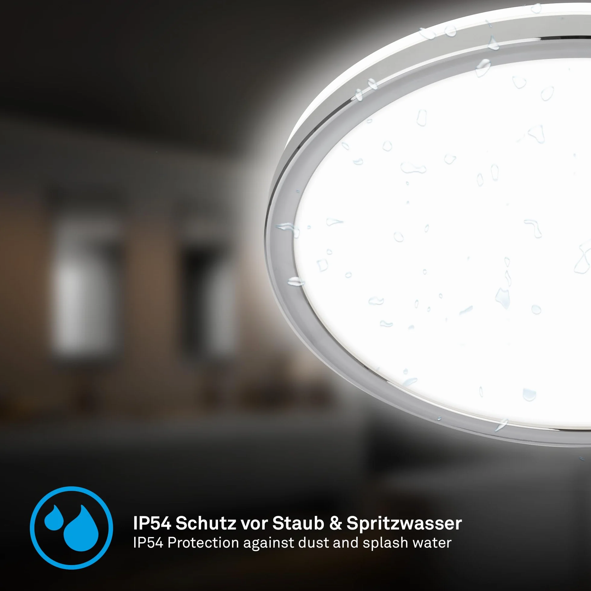 BRILONER - Lampa sufitowa LED łazienkowa ze światłem pośrednim, płaska, IP54 pyło- i bryzgoszczelna, lampa sufitowa, panel LED, lampa łazienkowa, lampa kuchenna, 29,3x2,8 cm, chrom