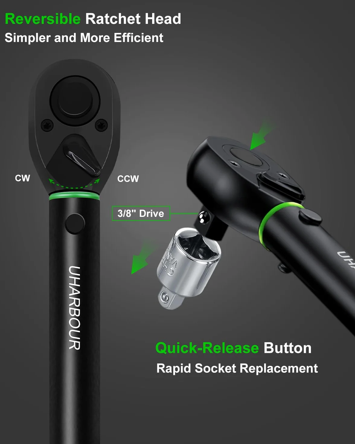 Uharbour Klucze dynamometryczne 3/8", 5-60 Nm, 31-częściowy zestaw kluczy dynamometrycznych do motocykla, dokładność błędu ±3%, z przedłużeniami, nasadkami nasadowymi i adapterem, 72-zębowa grzechotka