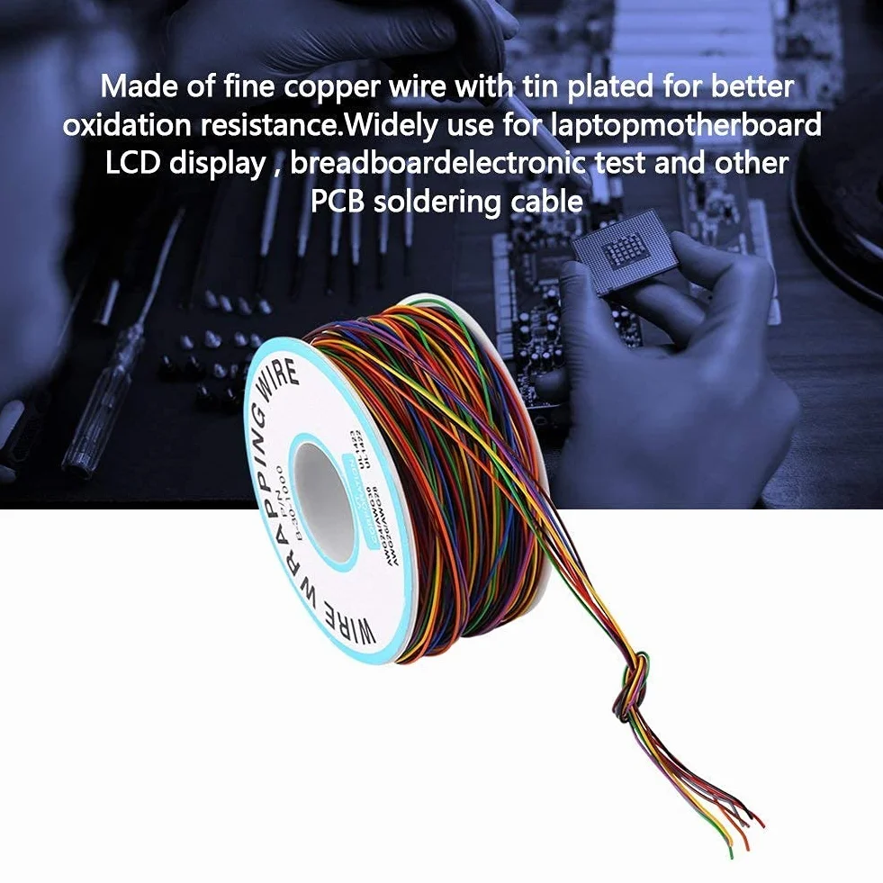 Walfront 250m 8 Drut elektroniczny 30AWG Rolka kabla elektrycznego miedzianego, izolowana PVC P/N B-30-1000