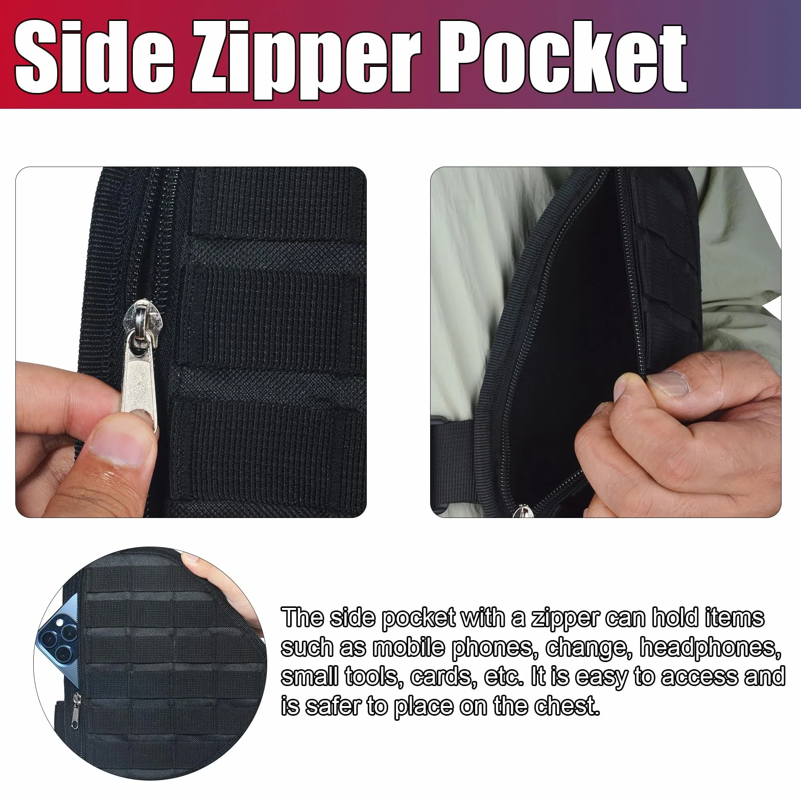 Uniwersalna torba Molle Pouch, nylonowy uchwyt z systemem Molle, torba na klatkę piersiową, do użytku na zewnątrz, wojskowych, do wędrówek pieszych
