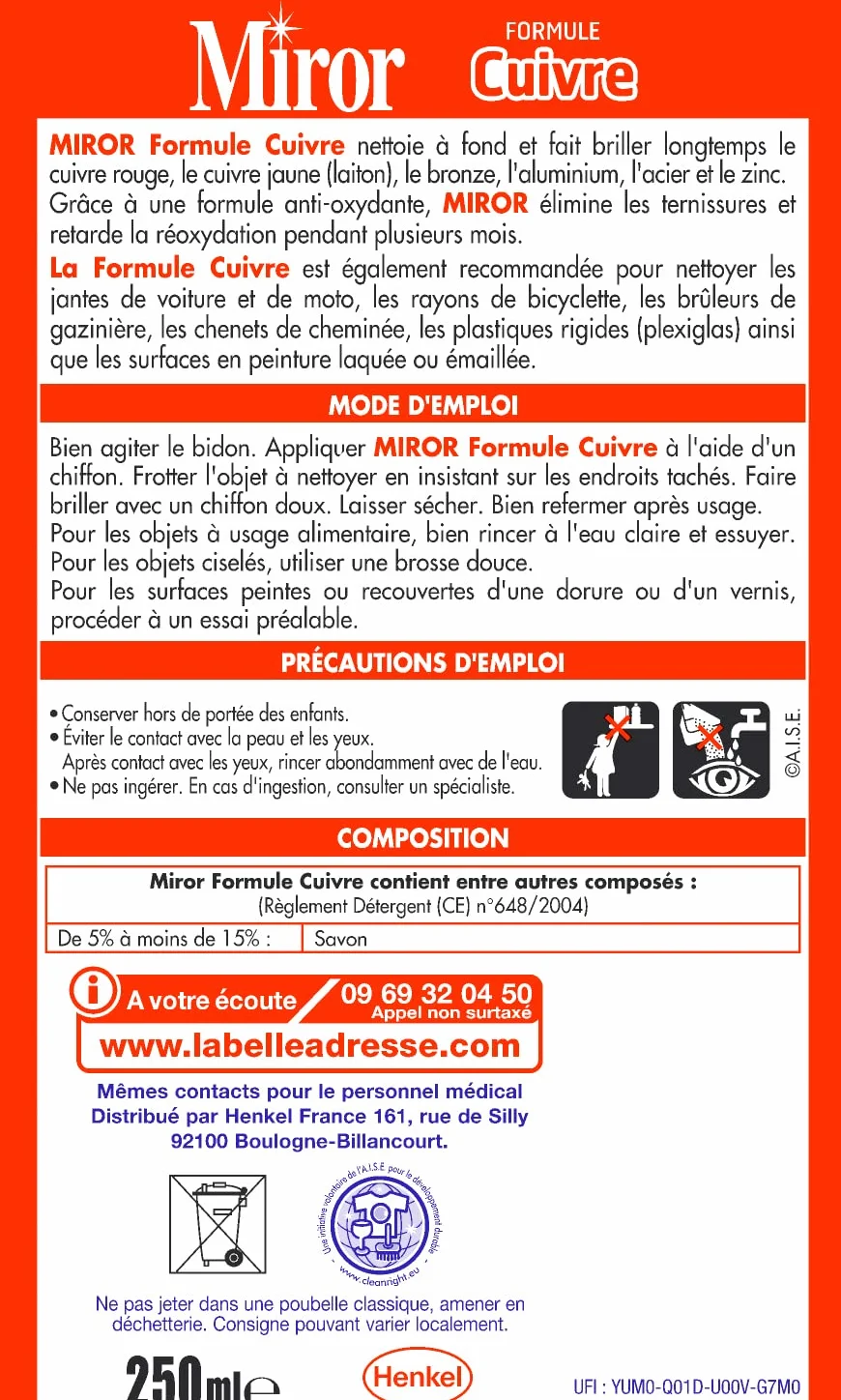 Miror Środek do czyszczenia metali - miedź, mosiądz, brąz, aluminium i stal - kanister 250 ml