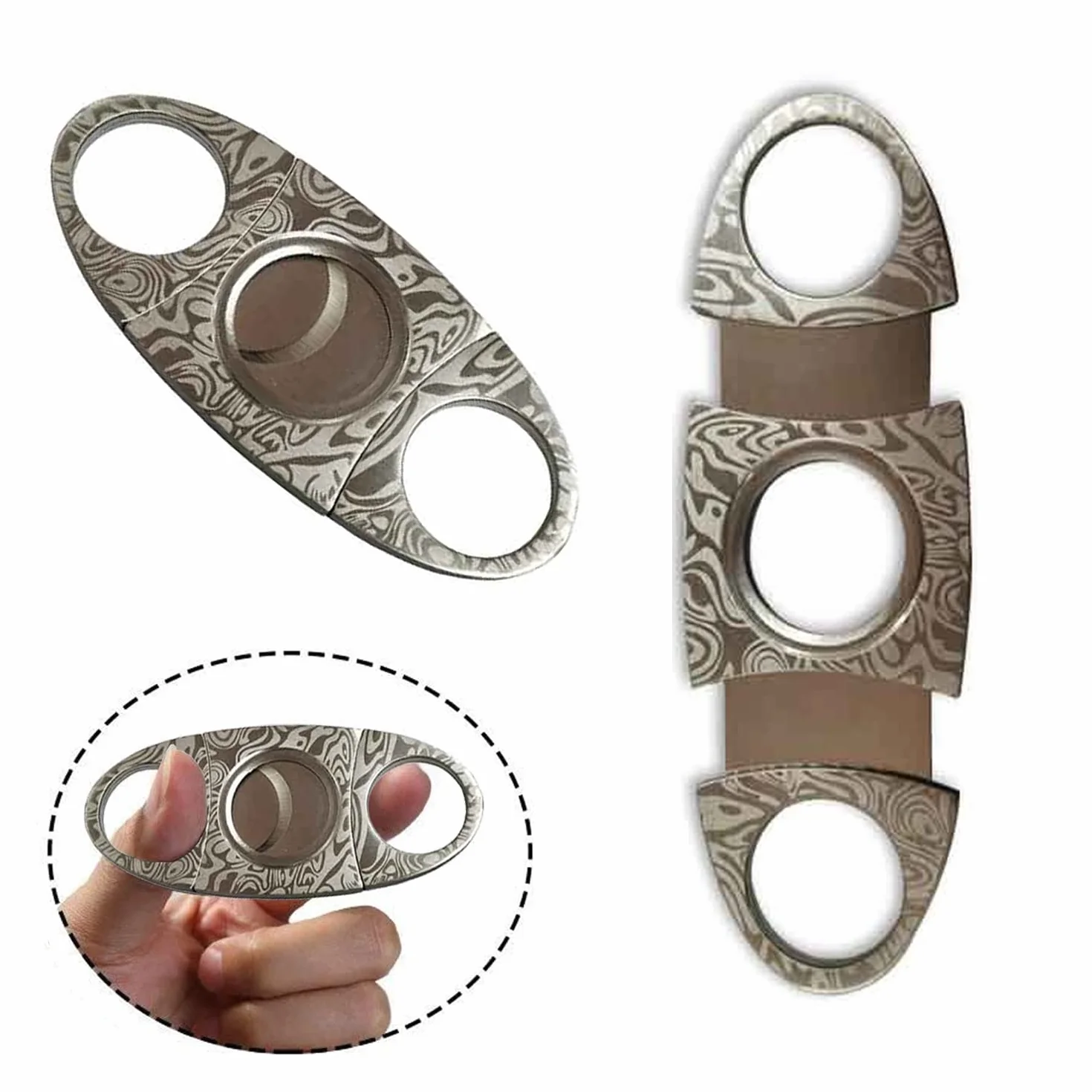 CAM2 Srebrny Damast pasuje do większości cygar, obcinacz do cygar, dwuostry nóż do cygar, dwuostry nóż do cygar, obcinacz do cygar