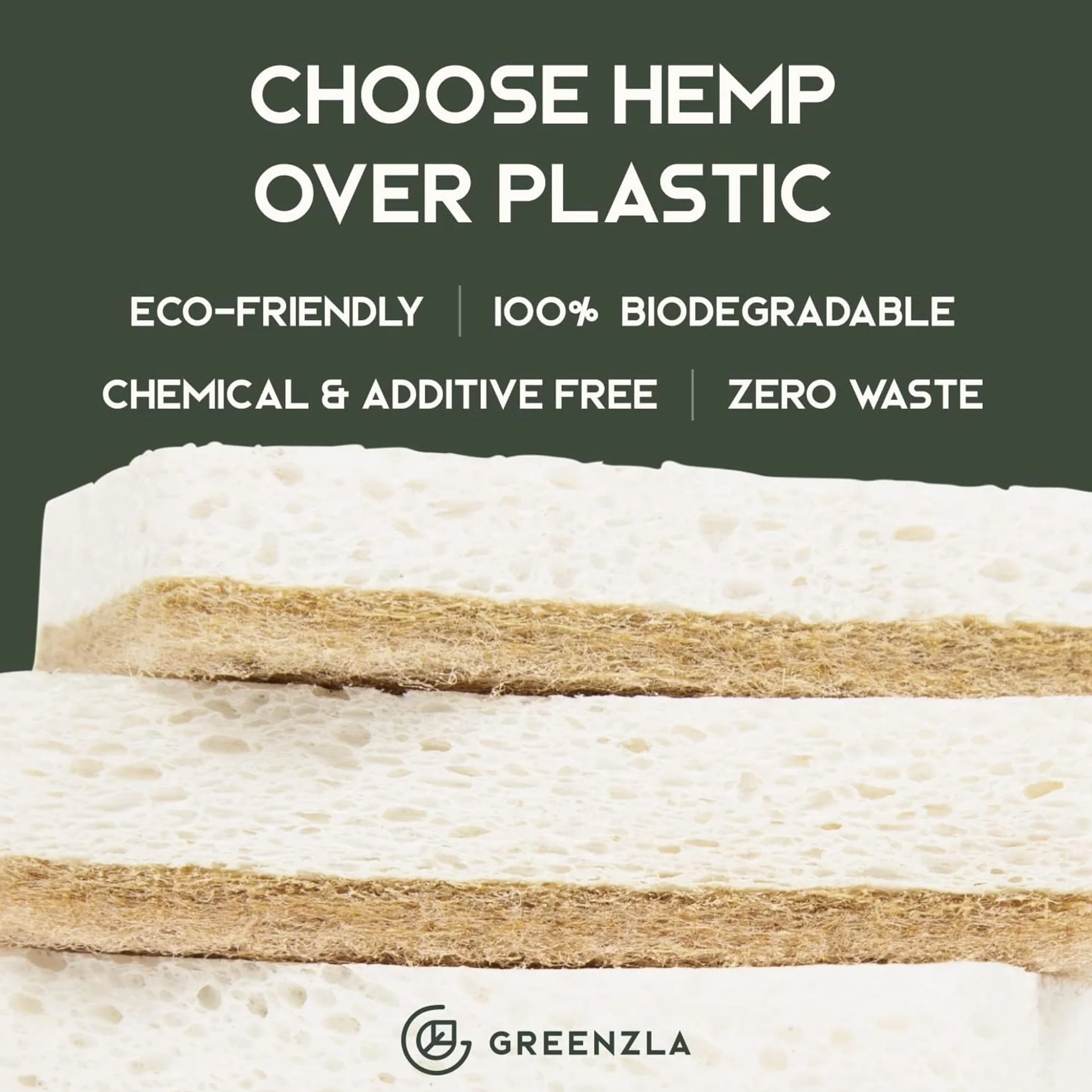 Greenzla Naturalne gąbki kuchenne, 6 sztuk, biodegradowalna gąbka sizalowa do naczyń z konopi, ekologiczna, bez zapachu, odporna na zarysowania podkładka do szorowania na blaty kuchenne, wanny, płytki