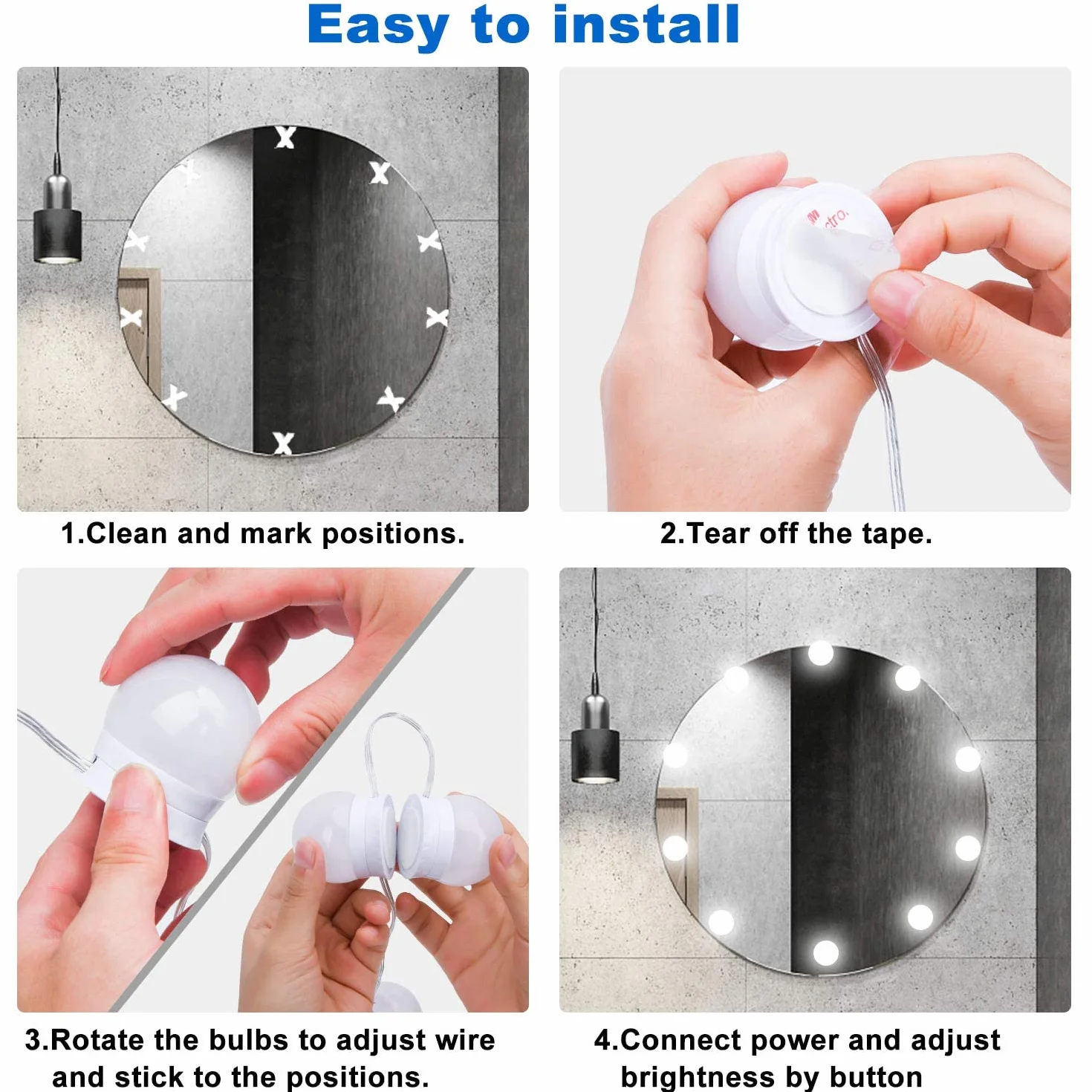 Sylvwin Vanity Mirror Lights z 10 ściemnianymi żarówkami LED, zestaw świateł lustrzanych Hollywood z 5 trybami kolorów i 5 jasnościami