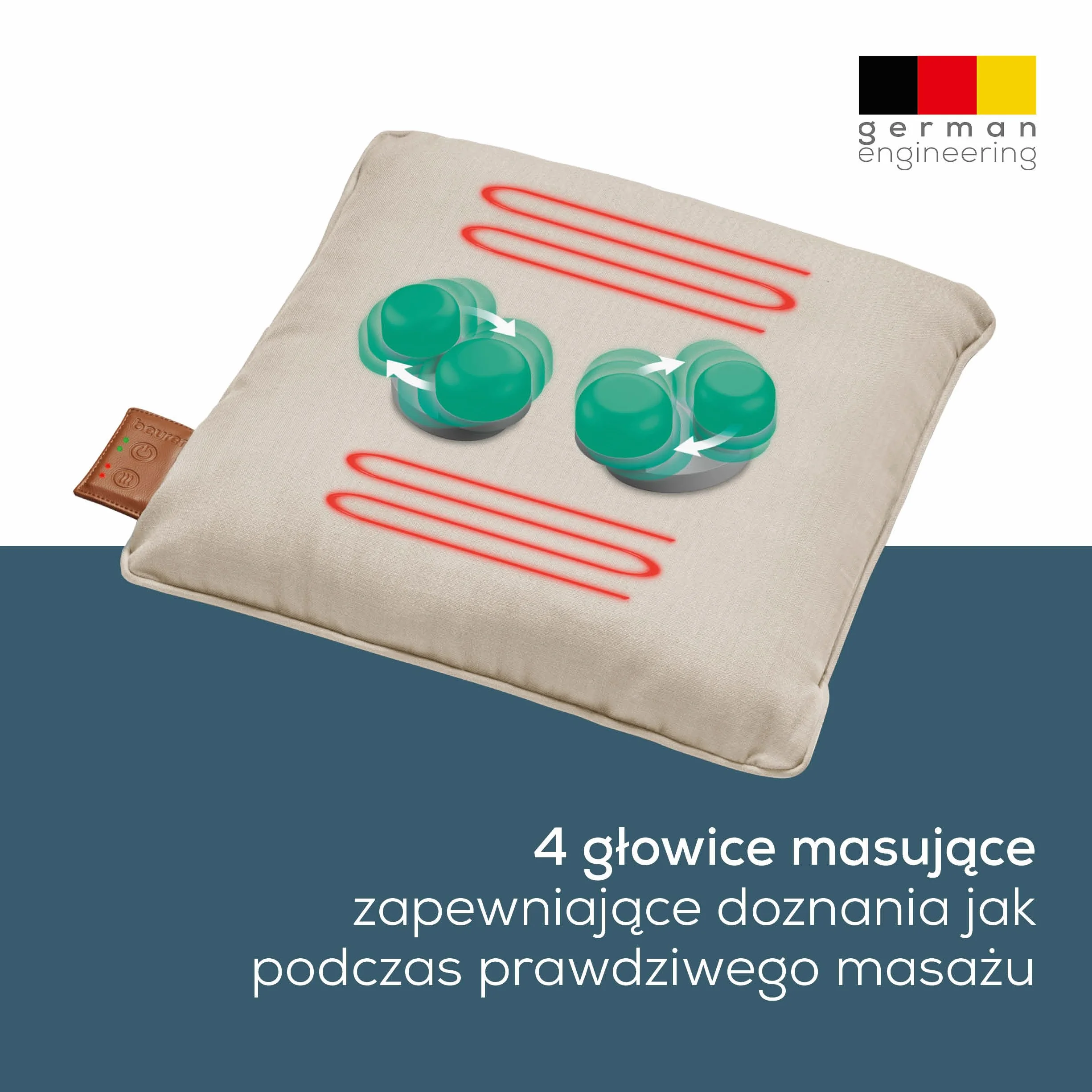 Beurer MG 139 akumulatorowa poduszka do masażu z funkcją ogrzewania, bezprzewodowa poduszka do masażu Shiatsu, włączane ciepło, wyprodukowana z materiału pochodzącego z recyklingu, można prać w