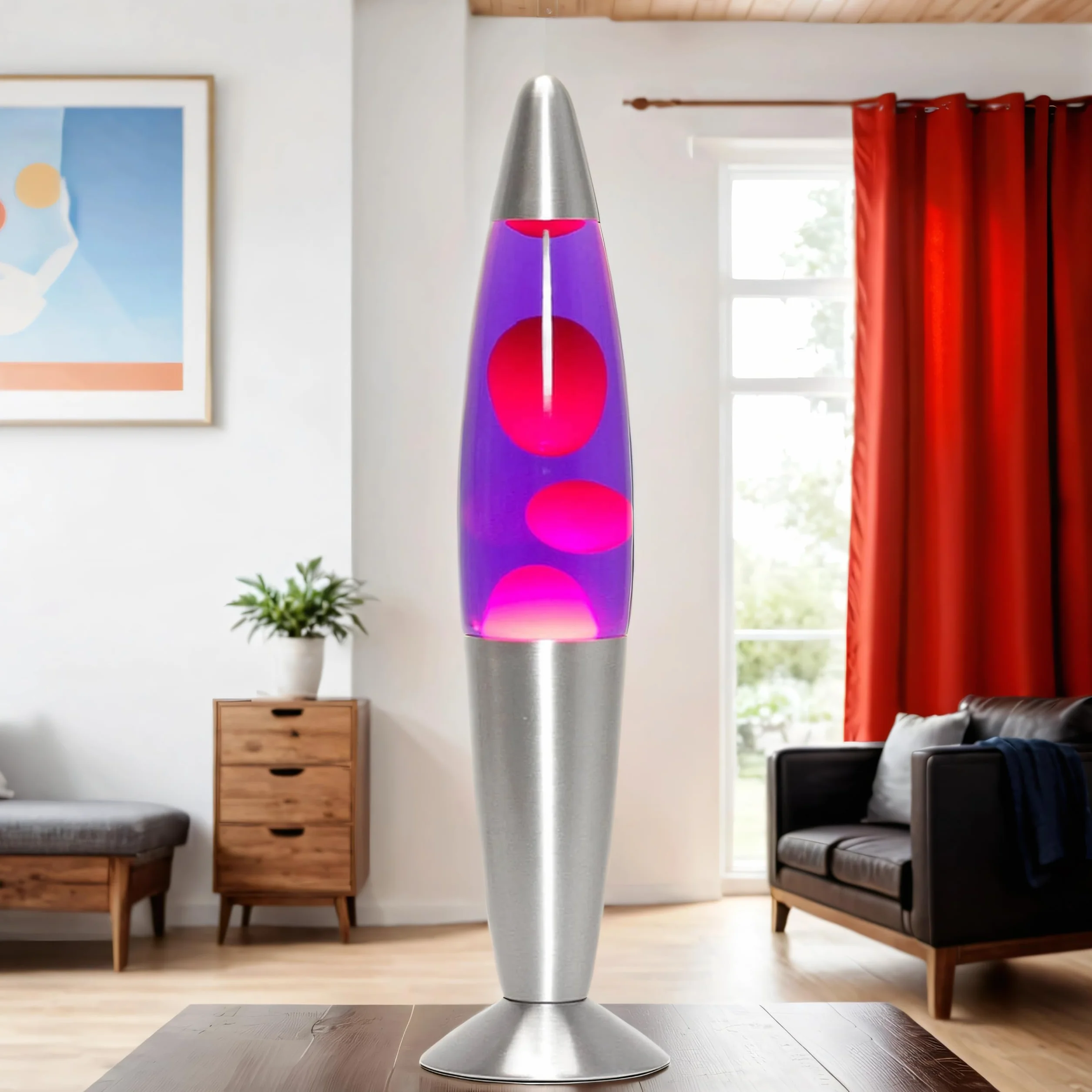 Lampa lawa 36 cm czerwono-fioletowa Timmy, lampa dekoracyjna retro, G9 25 W z przełącznikiem kablowym, pomysł na prezent świąteczny, w tym żarówka, mini lampa lawa czerwono-fioletowa