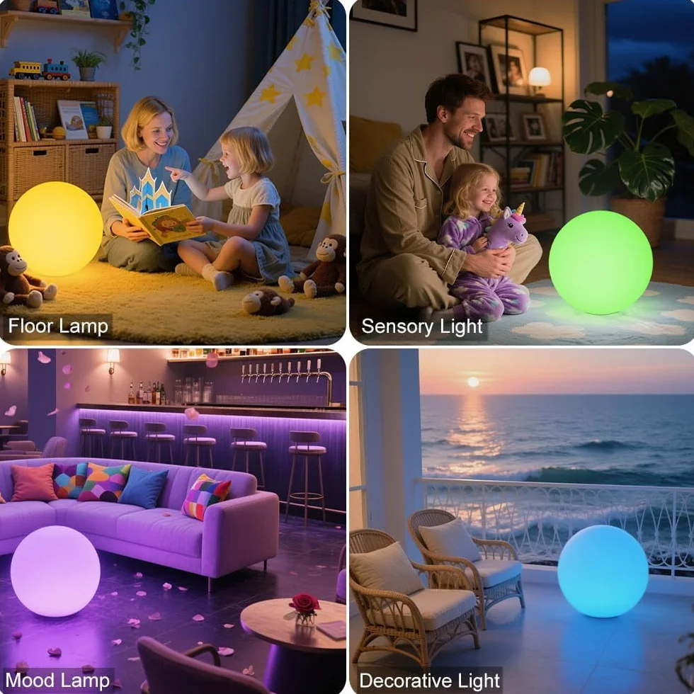 Mr.Go 40cm LED Kugelleuchte Wasserdichte Außenlampe mit Farbwechsel RGB 16 Farben Fernbedienung