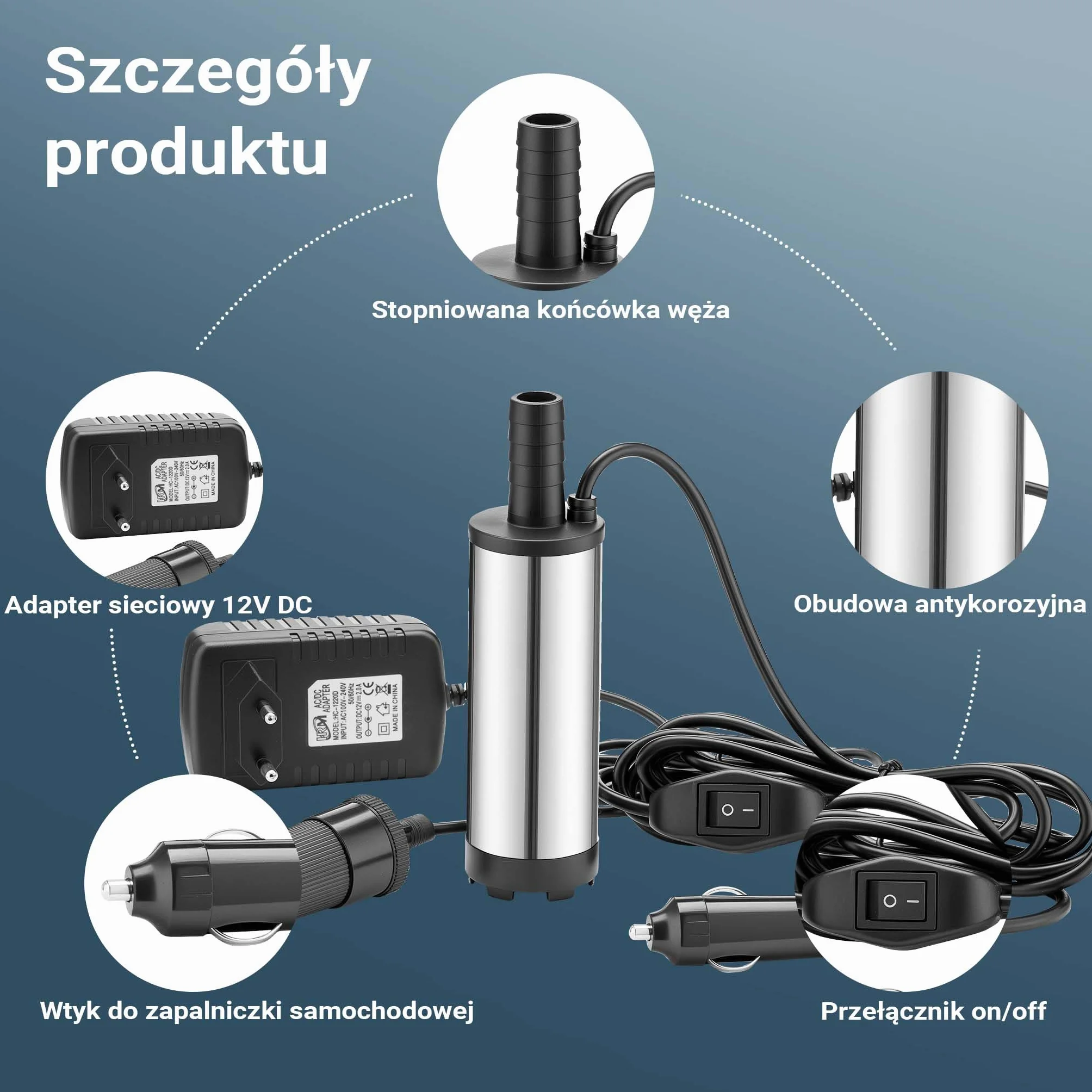 Mini pompa Wiltec 12-15 l/min 8500 obr/min 12 V, wylot 16 mm, pompa zanurzeniowa do wody i oleju napędowego, do spuszczania cieczy, odwadniania, pompowania ponad