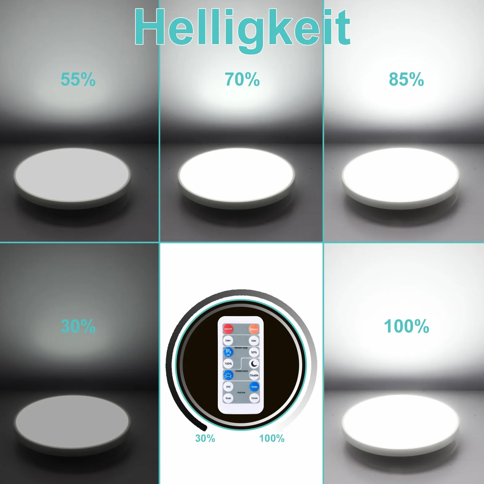 Oraymin Lampa sufitowa LED z czujnikiem ruchu, 18 W, 1800 lm, lampa sufitowa LED z pilotem zdalnego sterowania, IP54, 4000 K, lampa z czujnikiem ruchu, do wewnątrz, na schody, do korytarza, piwnicy