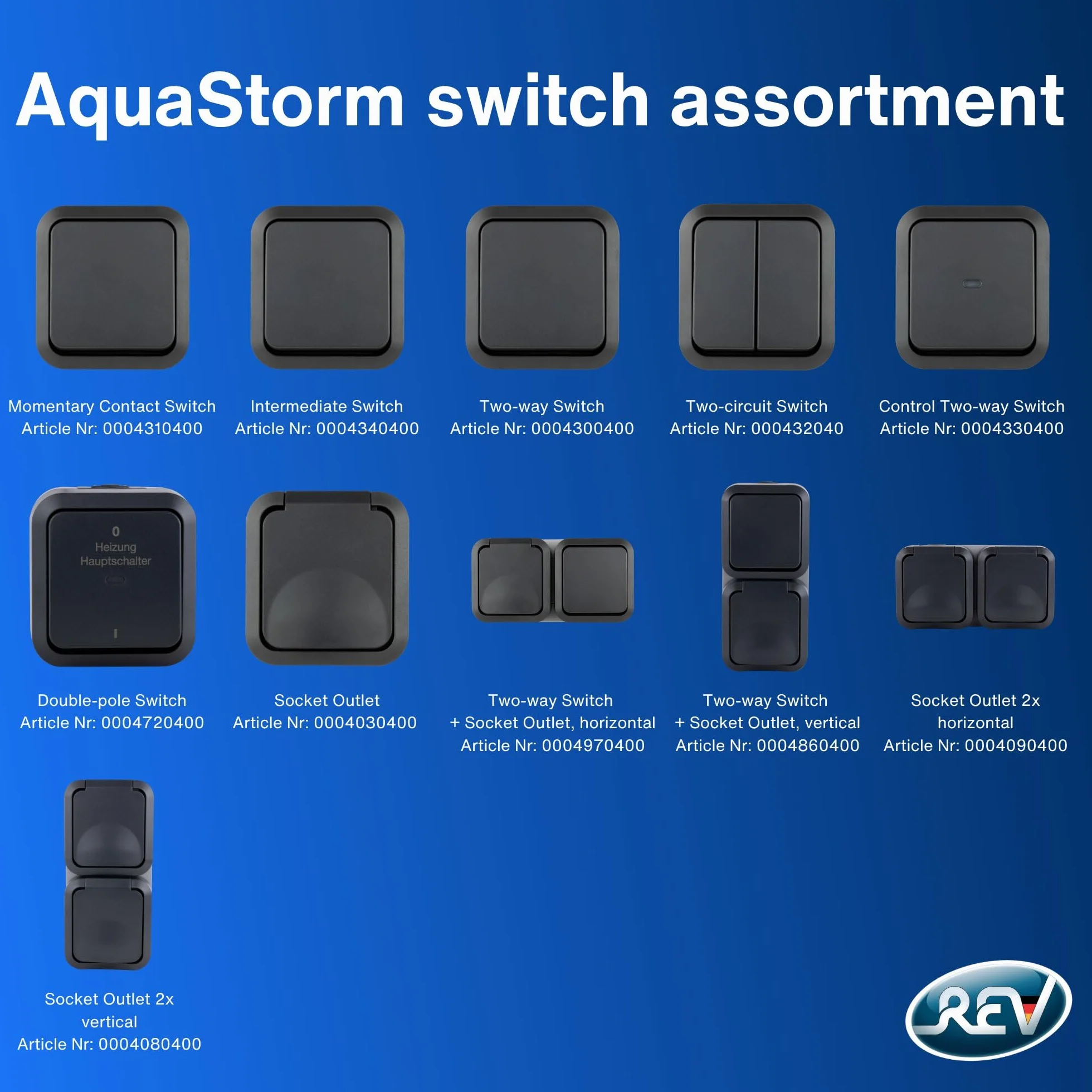 REV - AquaStorm, włącznik światła – przełącznik zmienny do wilgotnych pomieszczeń IP55, natynkowy, 230 V, 10 A, antracyt