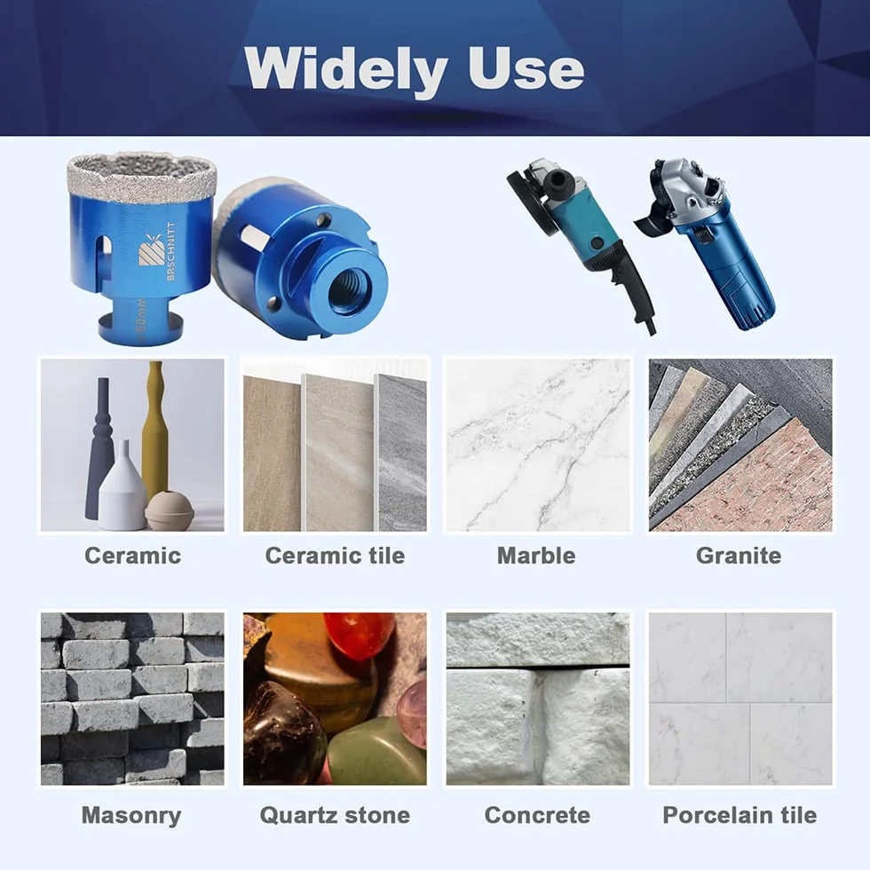 Wiertło diamentowe 50mm, BRSCHNITT 2 szt. M14 lutowane próżniowo diamentowe wiertło rdzeniowe Otwornica do płytek kamionkowych kamionkowych Ceramiczne marmurowe wiercenie granitowe, odpowiednie do szlifierek kątowych