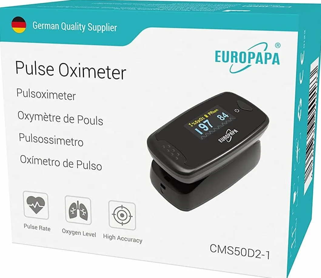 Pulsoksymetr EUROPAPA, pulsoksymetr palcowy, pulsoksymetr idealny do szybkiego pomiaru saturacji (SpO2) - prosty pulsometr dla dorosłych - wyświetlacz OLED (czarny)