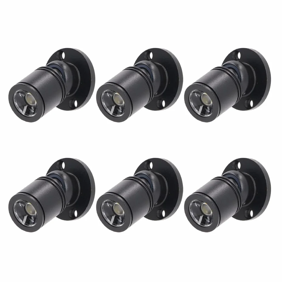 6 mini ściemnianych reflektorów LED 12 V - 1,5 W, 3000 K, ciepłe światło ze ściemniaczem, do stojaków ekspozycyjnych, czarne