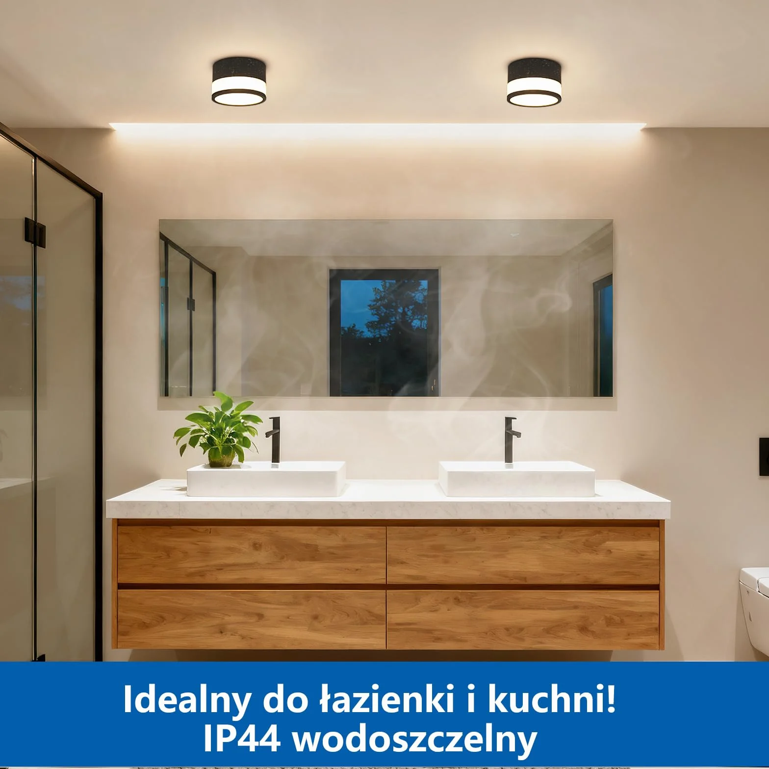 2 szt Reflektor Natynkowy Czarna IP44 Wodoodporna, Do Łazienki, Kuchni, Salonu i Holu, LED Ciepła Biel 3000K, 12W 1100LM, Oświetlenie 230V dla Pomieszczeń Wilgotnych