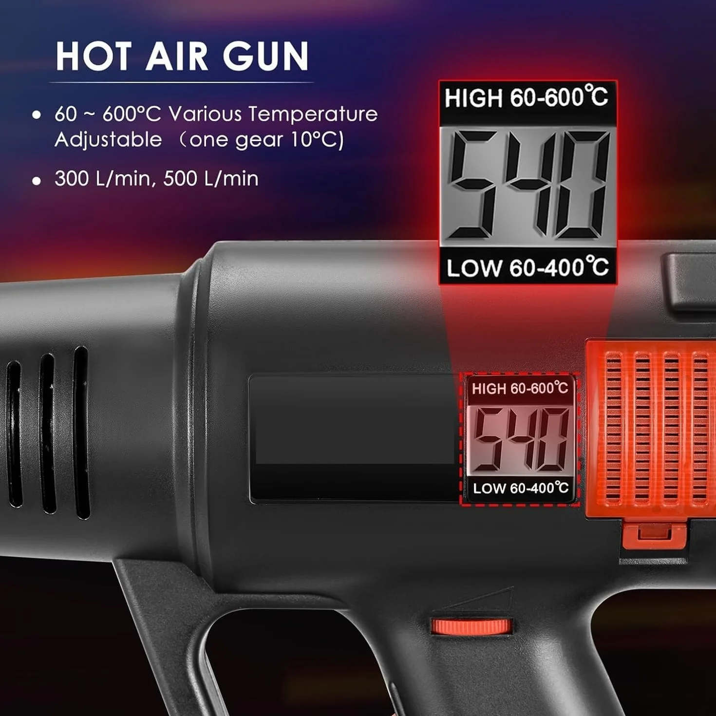 Opalarka LCD Zmienna temperatura z czterema dyszami Elektryczna suszarka do włosów z termoregulatorem do lutowania (Color : Uk Plug 240v)