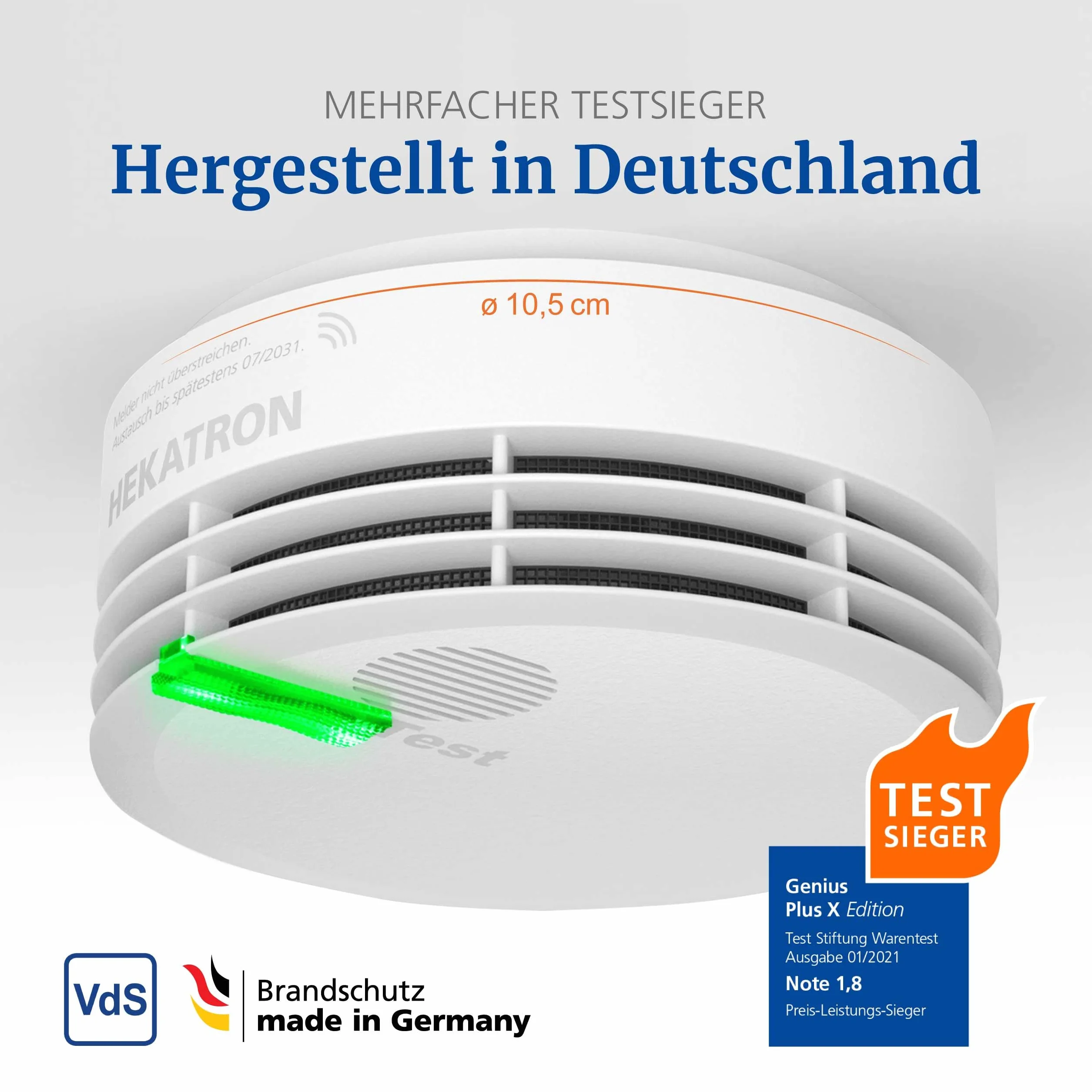 Hekatron Rauchmelder Genius PLUS X Edition 2021 funk-vernetzbarer Brandmelder Rauchwarnmelder 10 Jahre-Batterie LED mehrfarbig App-Unterstützt Amazon Exclusive 1 Stück