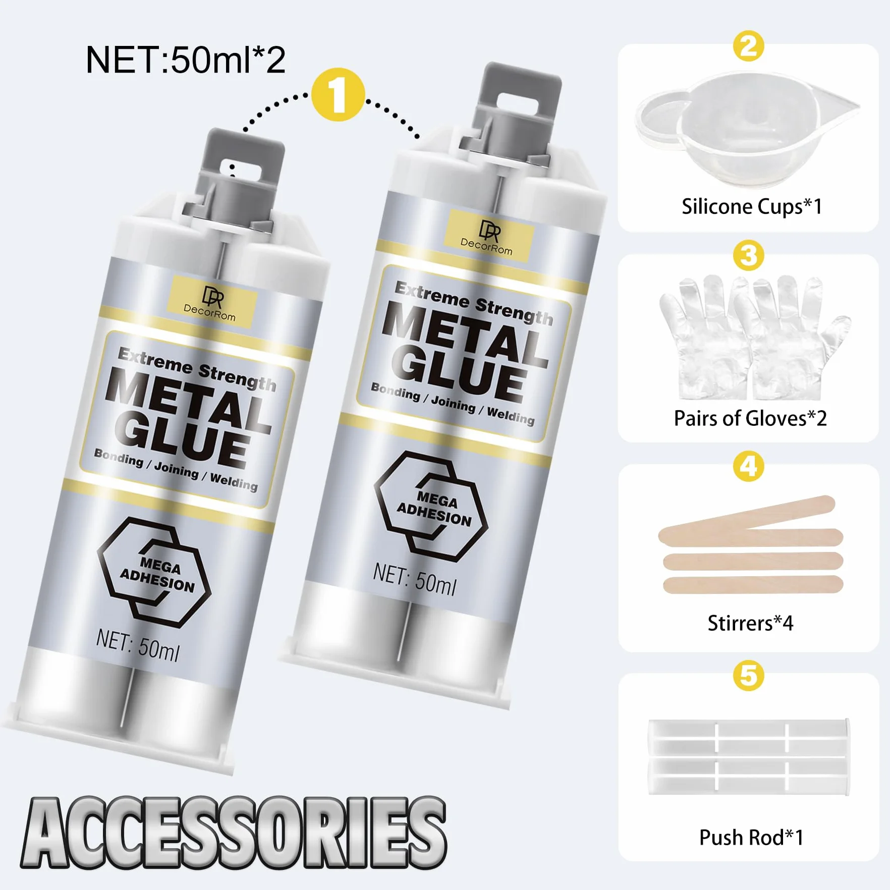 DecorRom Metalowy Klej Epoksydowy 100 ml - Dwuskładnikowy, Mocny, Wytrzymały, Do Metalu, Stal, Aluminium i Inne