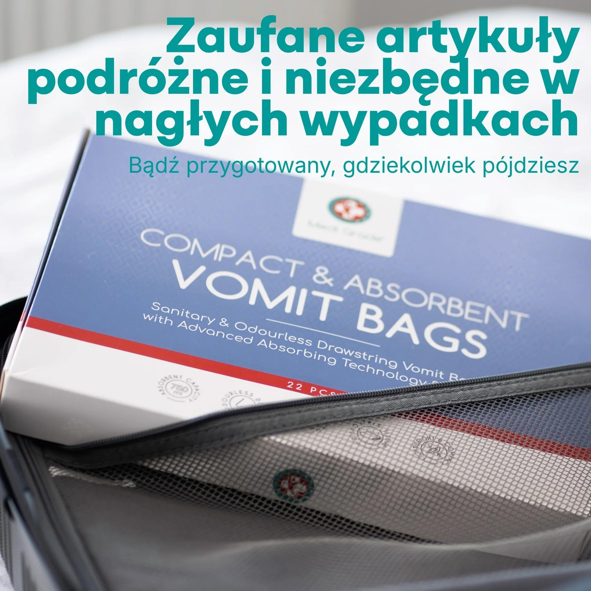Medi Grade Woreczki na Wymioty 22 Szt. Szczelne Worki na Chorobę Lokomocyjną 750 ml