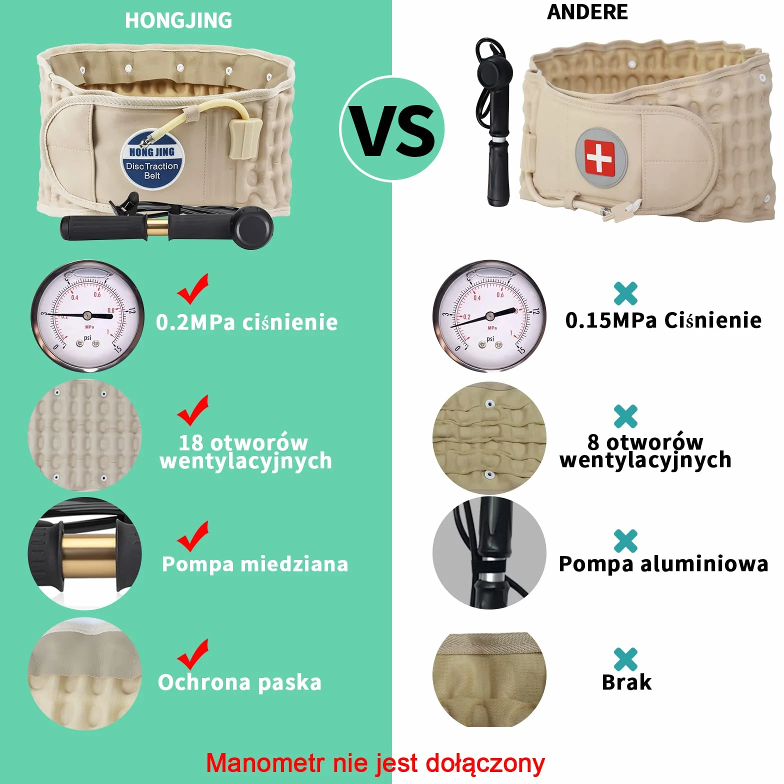HONGJING Nadmuchiwany pas dekompresyjny lędźwiowy do łagodzenia bólu pleców - Urządzenie do ciągnięcia dolnej części pleców, jeden rozmiar 29-49