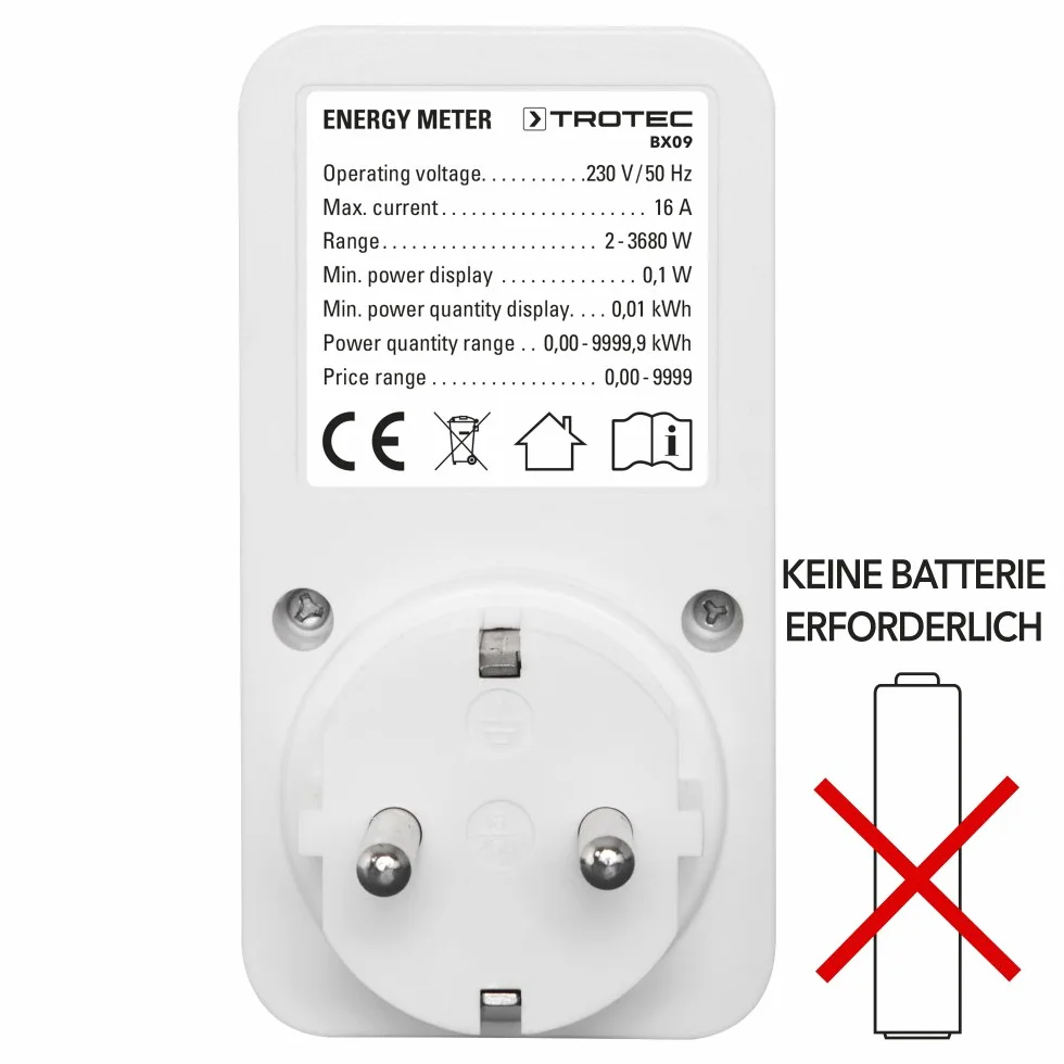 TROTEC BX09 Miernik kosztów energii szybki i prosty pomiar zużycia energii minimalne wskazanie 0,1 W