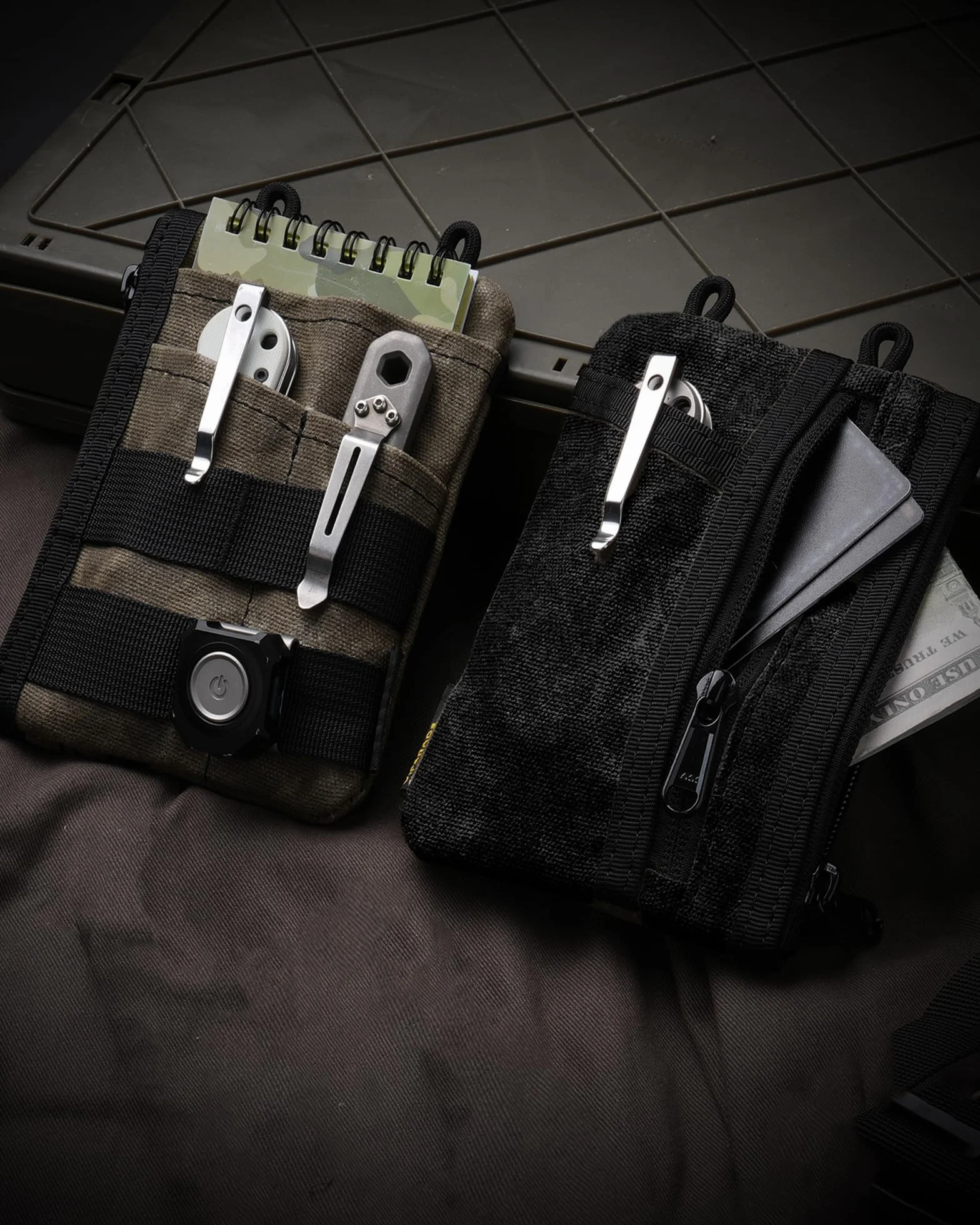 VIPERADE VE18N-OW smukła torba EDC z woskowanego płótna, minimalistyczny portfel dla mężczyzn, organizer EDC na multitool (Zielony)