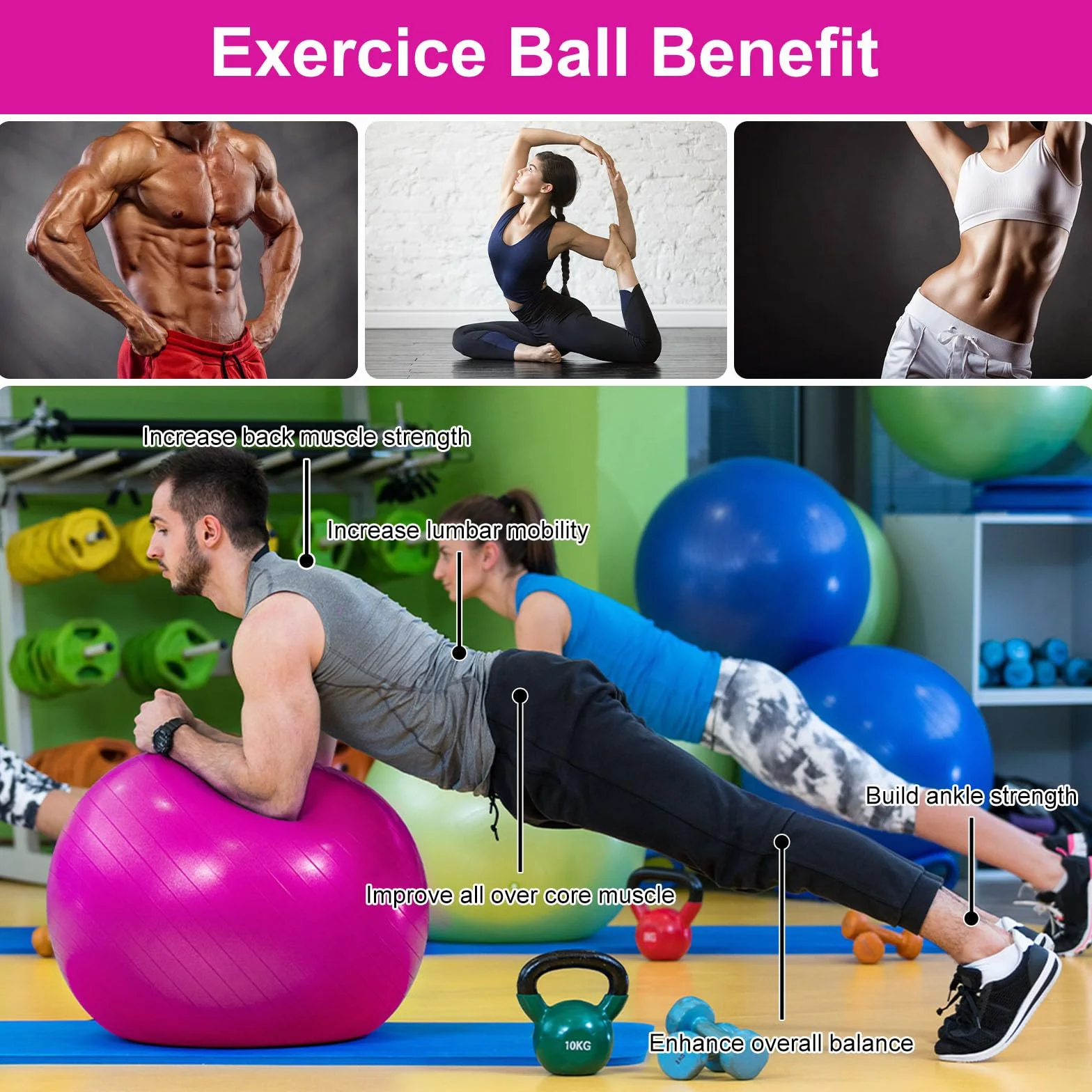 flintronic piłka do ćwiczeń, antypoślizgowa piłka do jogi, piłki fitness, 55 cm bardzo gruba szwajcarska piłka z ręczną pompką do jogi, pilatesu, fitnessu