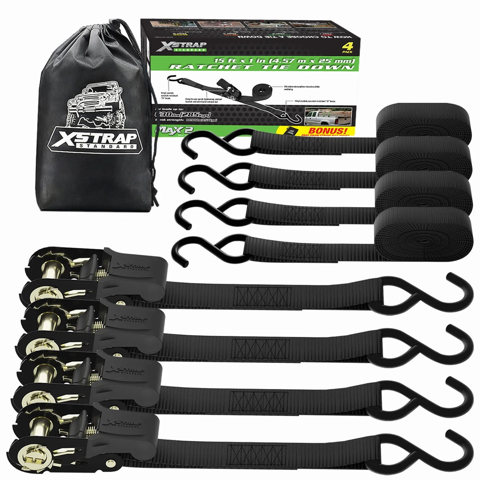 XSTRAP paski do wiązania z grzechotką - 4 szt. - 3 cm x 30 cm paski cargo (czarne)