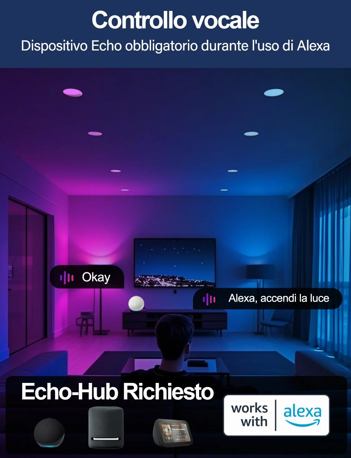 iLC Reflektory LED do zabudowy 8 W (odpowiednik 60 W) Wycięcie - 68-85 mm, praca z Alexą (wymagane jest urządzenie Echo), IP44 Okrągły reflektor wpuszczany CCT + RGB sterowany aplikacją (zestaw 8