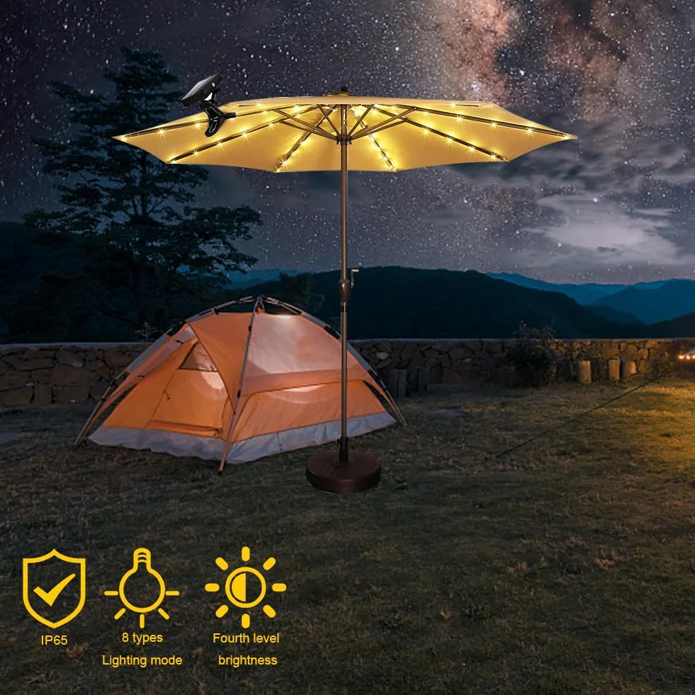 Bezprzewodowy parasol świetlny IP65, wodoodporna lampa kempingowa, 8 trybów oświetlenia, łańcuch świetlny LED, ładowany przez USB, pilot zdalnego sterowania, do namiotu plażowego, kempingu,