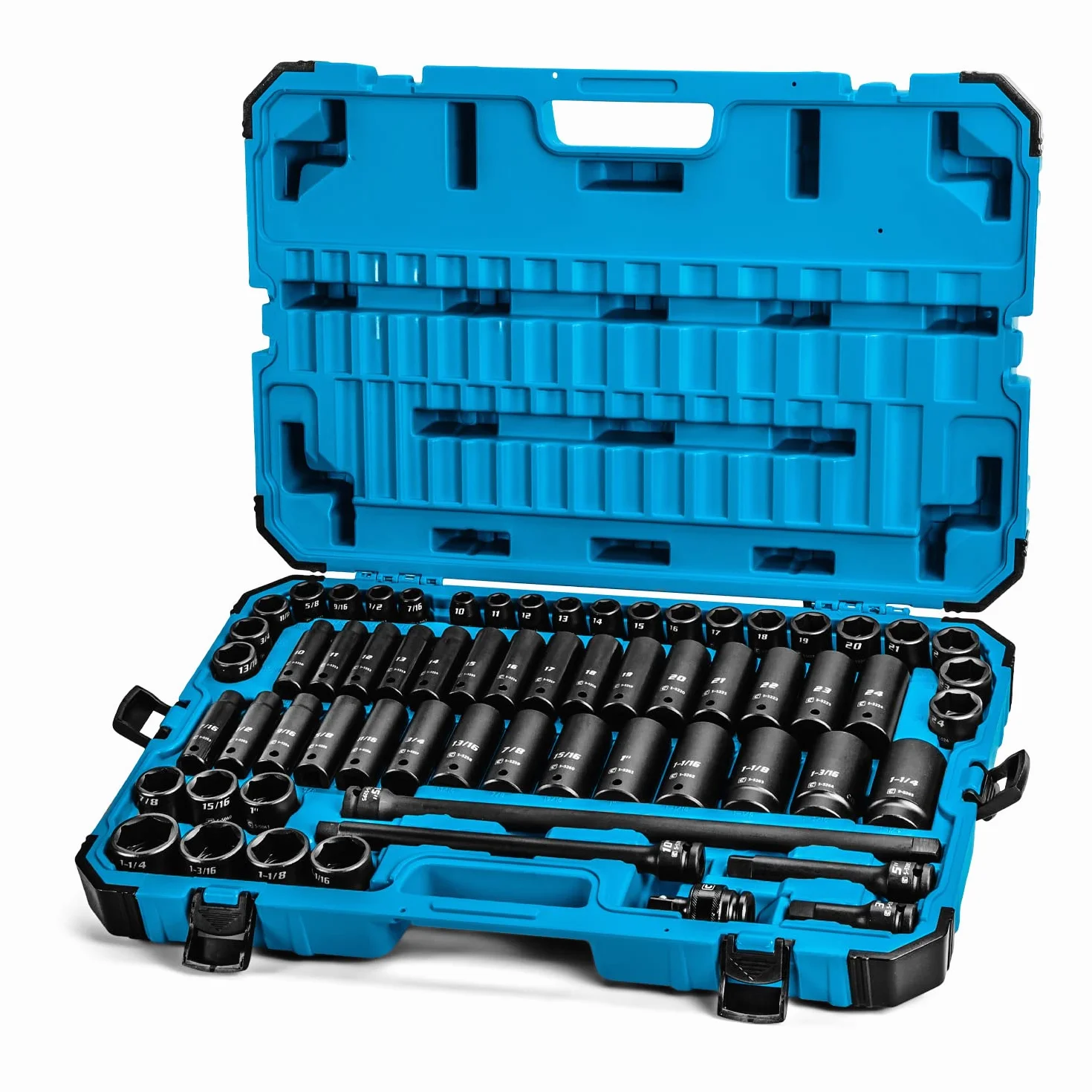 Capri Tools 61-częściowy zestaw nasadek nasadowych z adapterami i przedłużkami, chromowany molibden, Master Set Metric i SAE, fosforan manganu, 61-częściowy