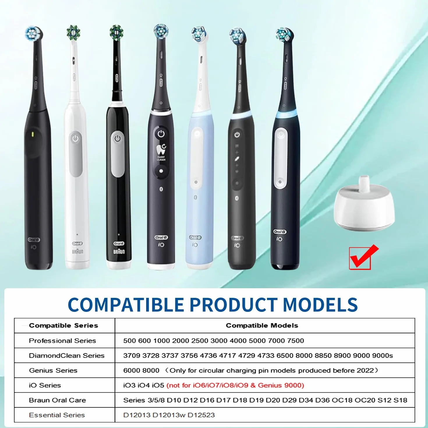 Ładowarka ścienna 2 w 1 do elektrycznej szczoteczki do zębów Oral-B/Braun, ładowarka ścienna do szczoteczki do zębów Oral-B iO3 iO4 iO5 iO6 PRO 3/DB Series, wtyczka brytyjska typu 3757 Base (biała)