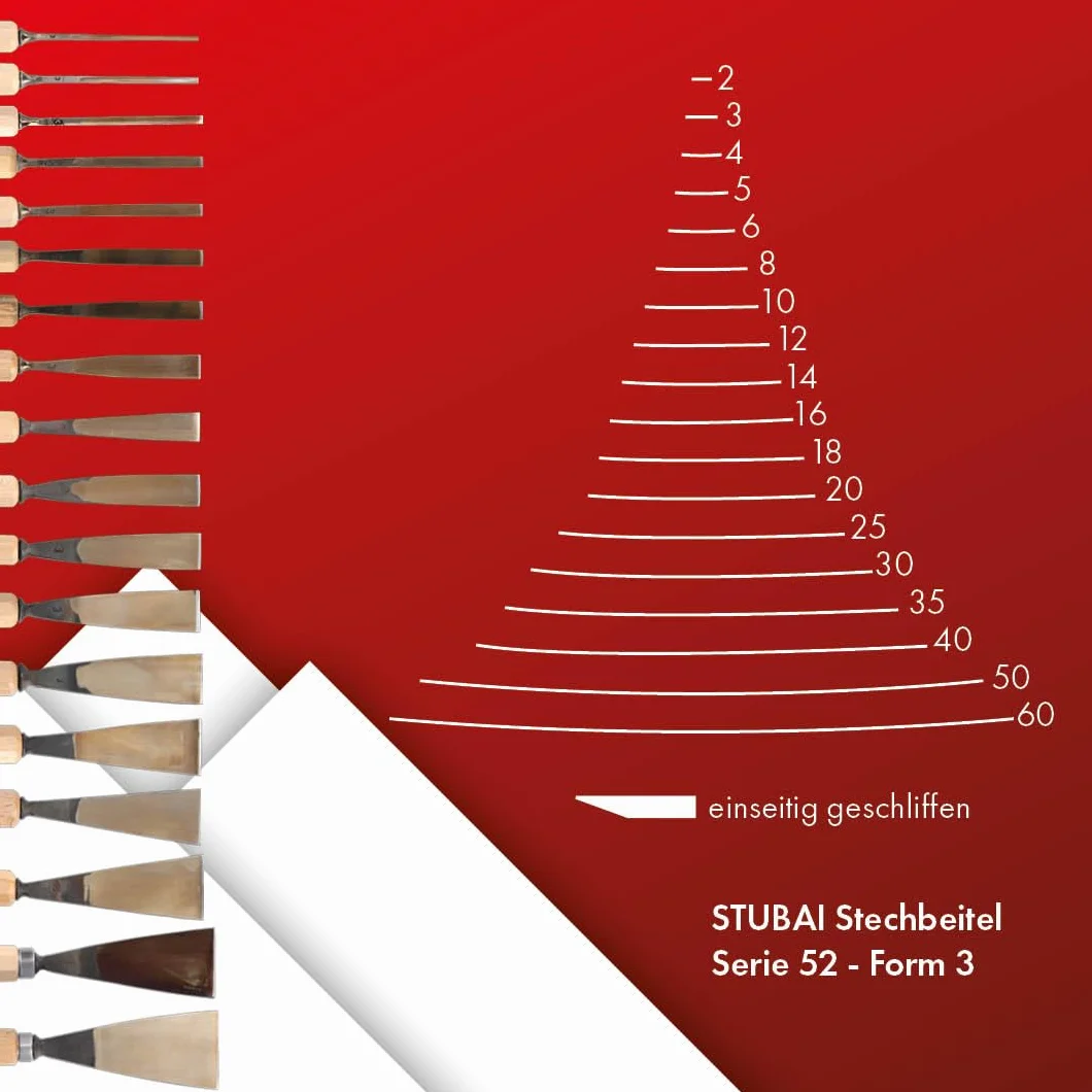 Stubai 520345 Typ 3 Dłuto do rzeźbienia w drewnie z drewnianym uchwytem, złoty/beżowy, 45 mm