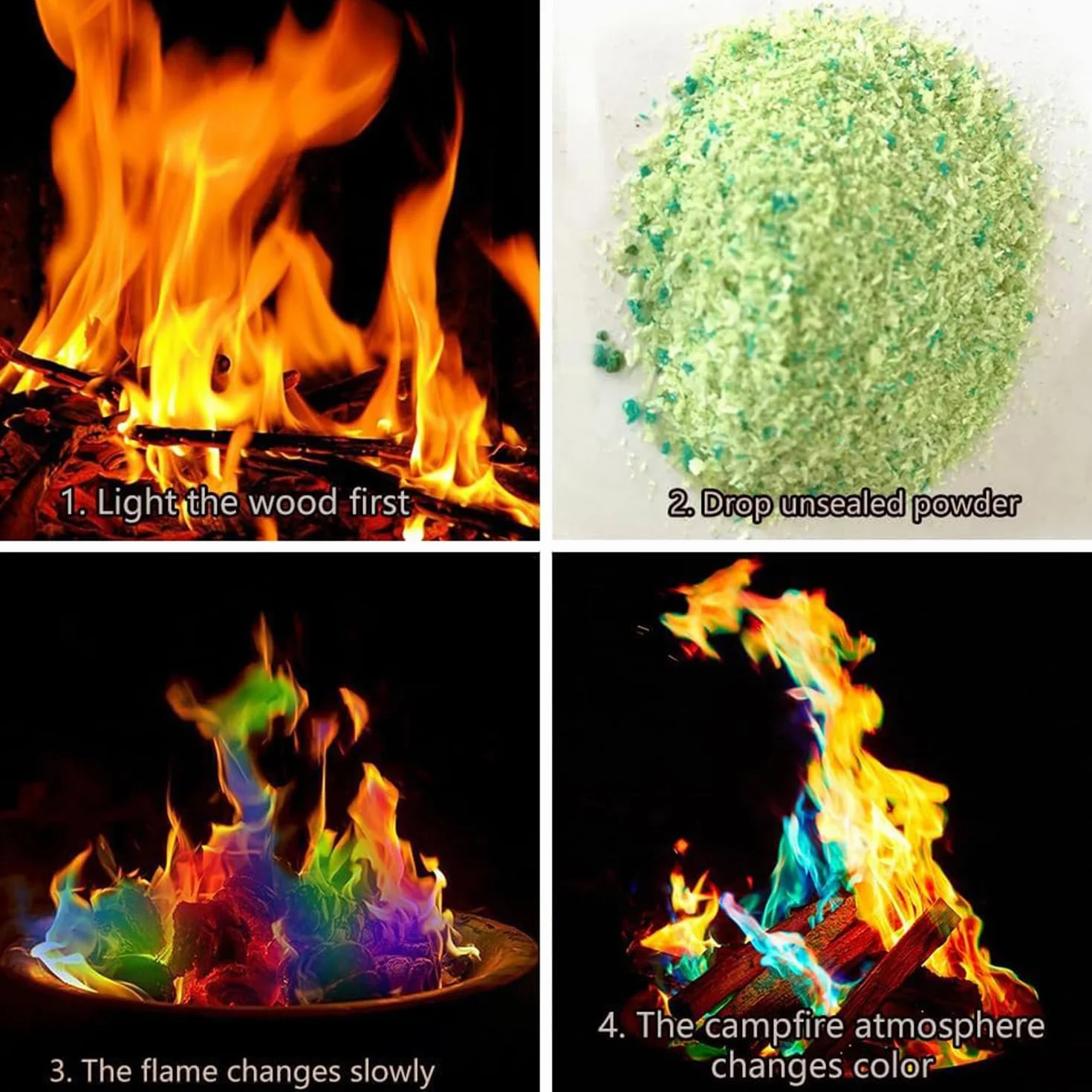 Kolorowy proszek do ognia, magiczny neonowy płomień, magiczny płomień, 10 x 10 g Magic Fire Powder, kolorowy ogień, na Boże Narodzenie magiczny proszek, kolorowy płomień do kominka w proszku do