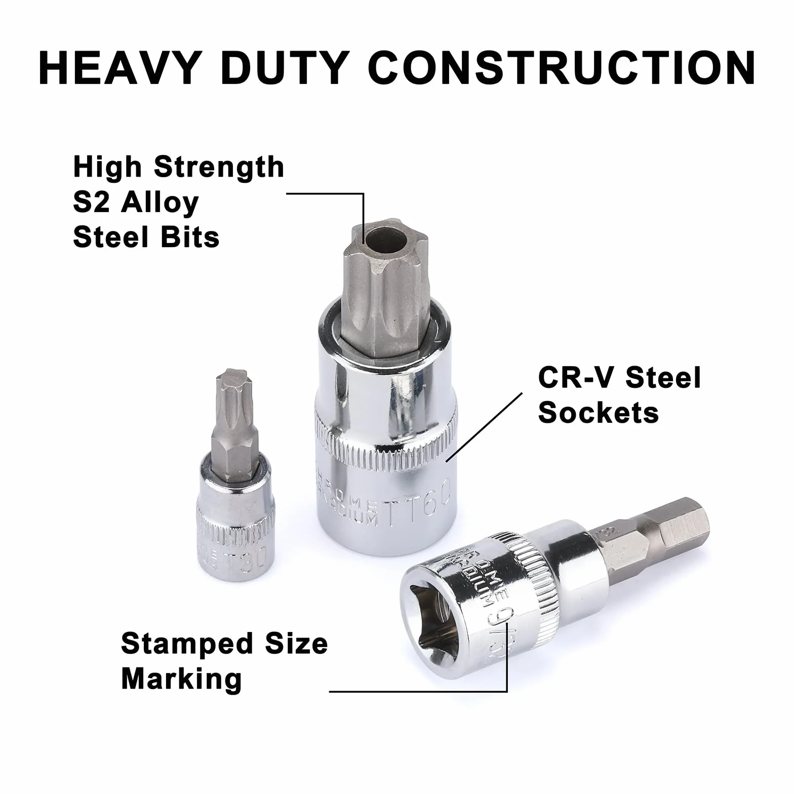 Mayouko Zestaw nasadek bitowych 107 sztuk, 1/10.2 cm, 3/20.3 cm i 1/5.1 cm, Torx/Extra Long Torx/Tamper Proof Torx/Hex/Ball End Hex, SAE/Metric, S2 stalowe bity