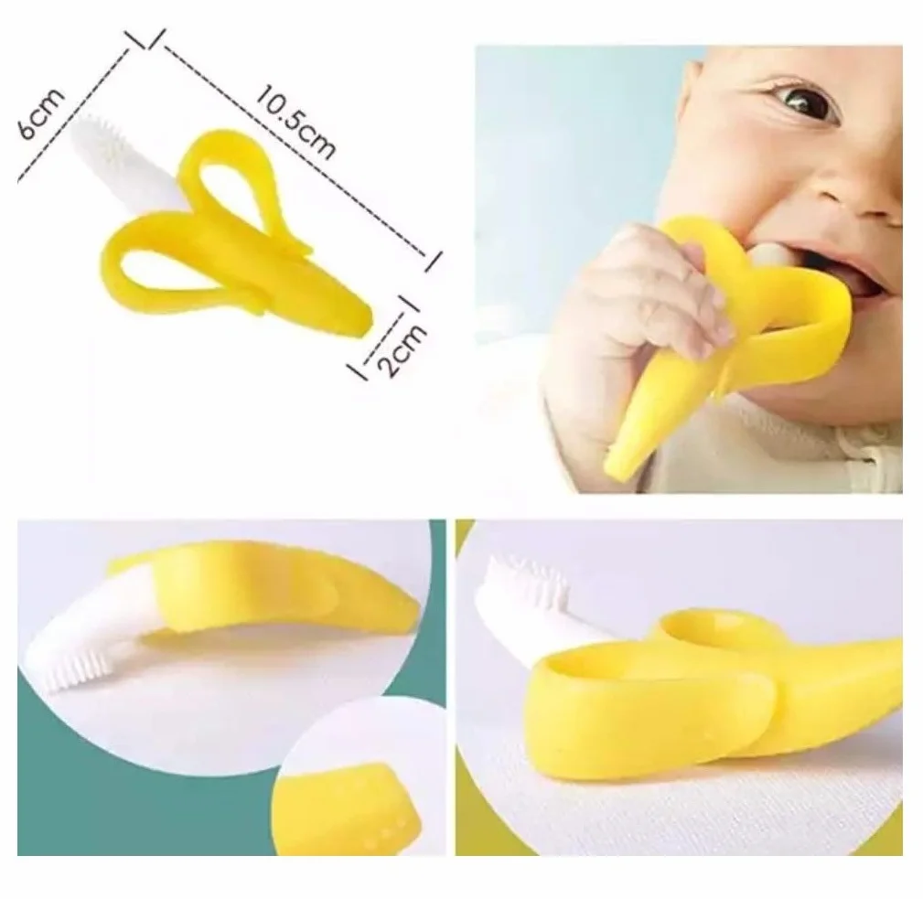 Bananowa szczoteczka do zębów dla niemowląt i pierścień do ząbkowania w jednym - szczoteczka do treningu zębów