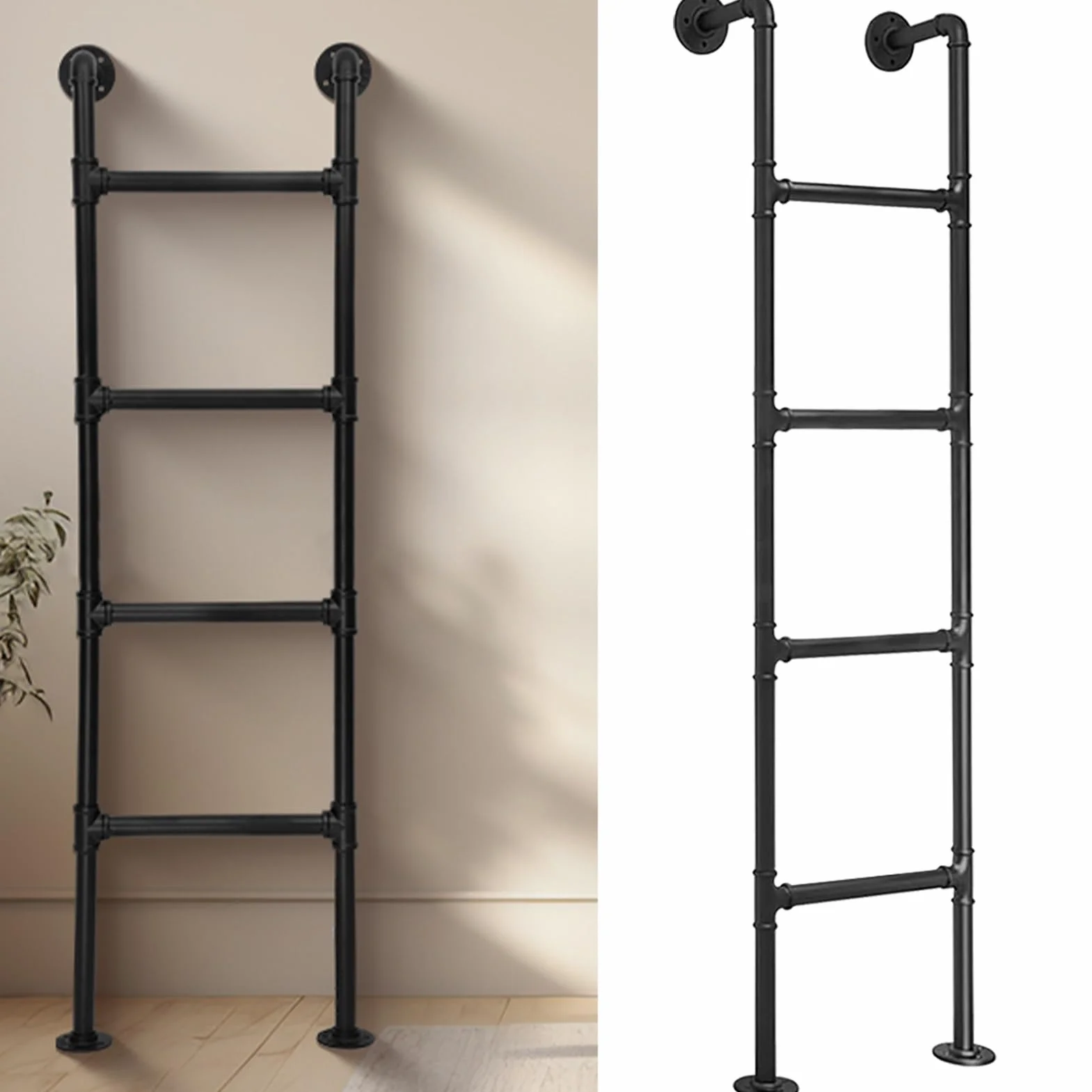 Ciężka drabina strych z kutego żelaza, czarna, 100–300 cm, drabina ewakuacyjna do wyjścia z piwnicy, montowana na ścianie, prosta konstrukcja, niestandardowy rozmiar (170 cm)