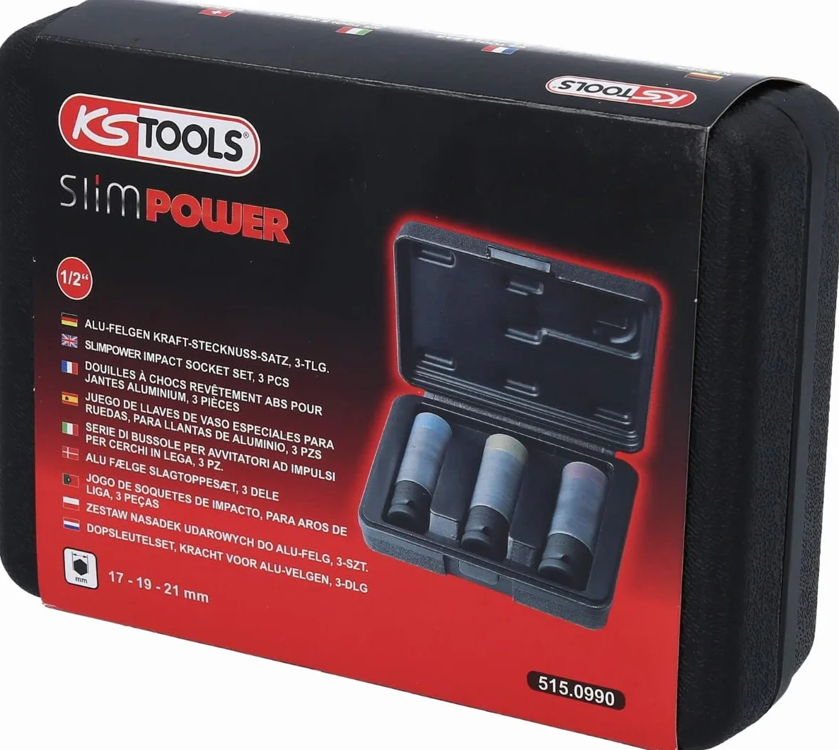 KS Tools 515.0990 SlimPOWER Zestaw nasadek udarowych do alu-felg, 3-szt, 1/2"