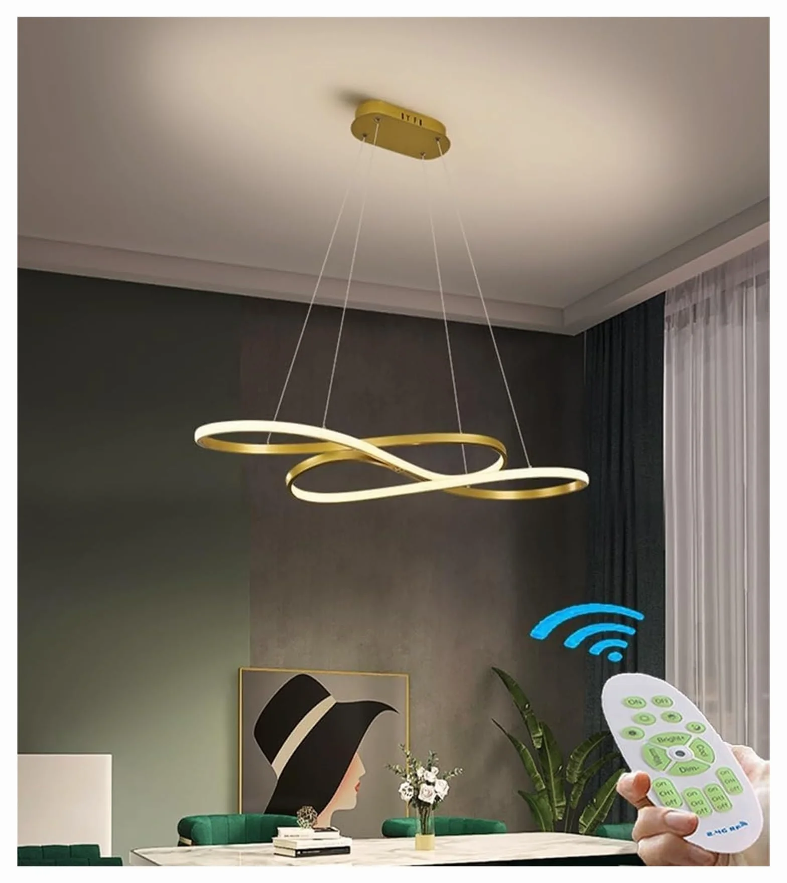 Lampy wiszące, nowoczesne żyrandole pierścieniowe z diodą LED, długa chromowana liniowa oprawa sufitowa kompatybilna ze stołem jadalnym, salonem i wyspą kuchenną (ciemna) w