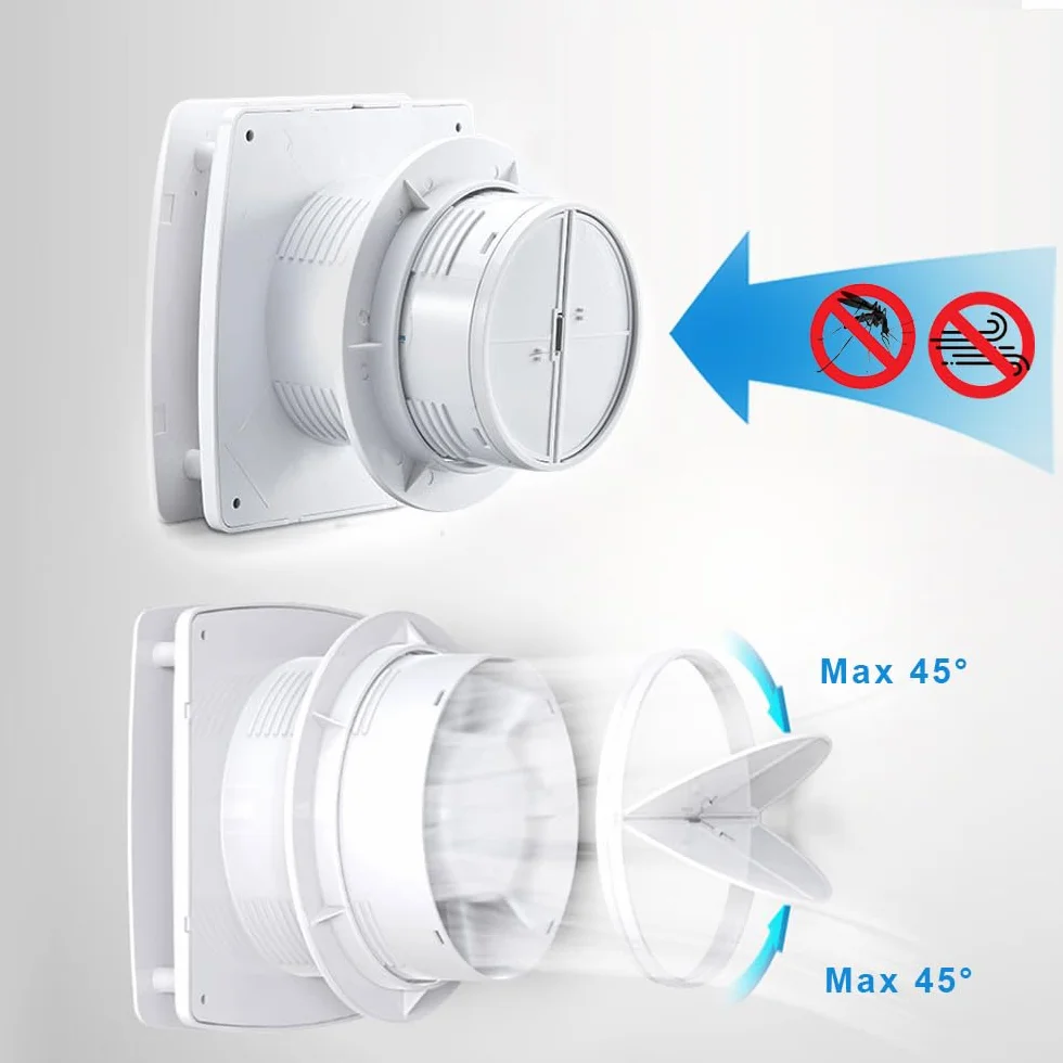 XIIW Wentylator łazienkowy, Ø 100 mm, wentylator wyciągowy z czasem zakończenia i zaworem zwrotnym, cichy wentylator 95 m³/h, 12 W/34 dB / odporny na rozpryskiwanie wentylator ścienny do kuchni, WC,