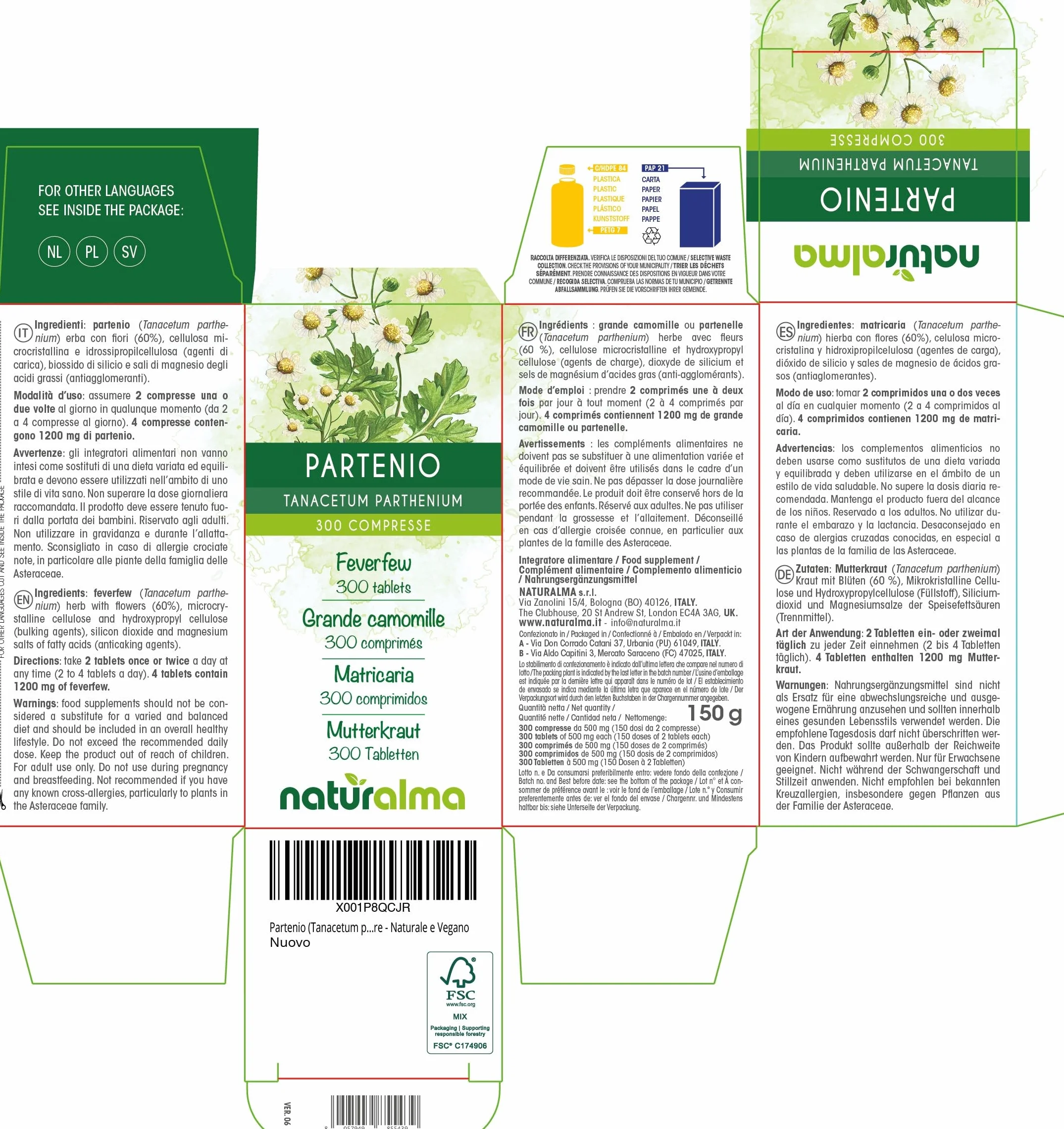 Wrotycz maruna (Tanacetum parthenium) ziele z kwiatami Naturalma 150 g 300 tabletek Suplement diety