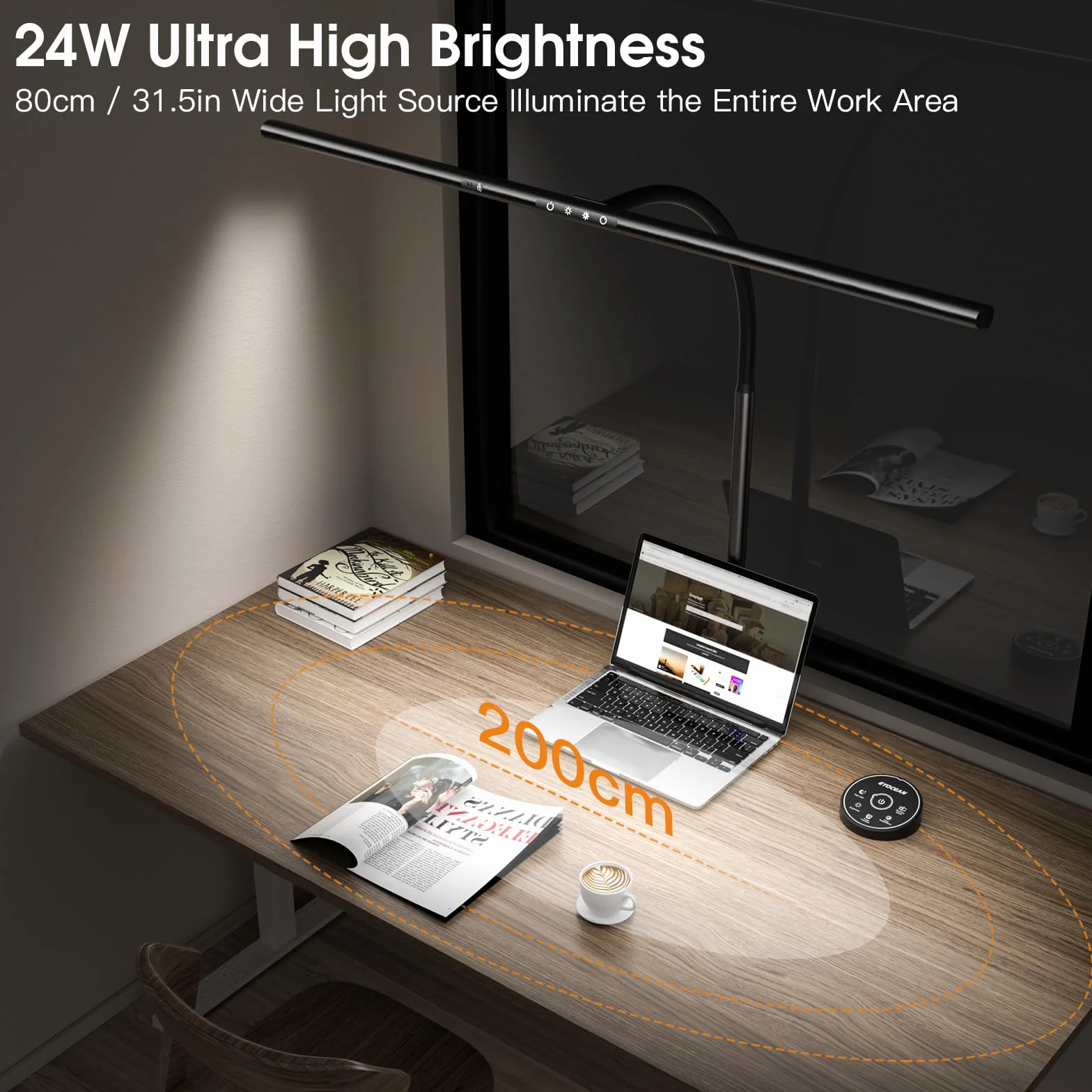 EYOCEAN Lampa biurkowa LED ze sterowaniem gestami i pilotem, 24 W, 80 cm, zaciskowa, ściemniana, światło dzienne, dla pracowników w biurze, czytających, architektów, krawców