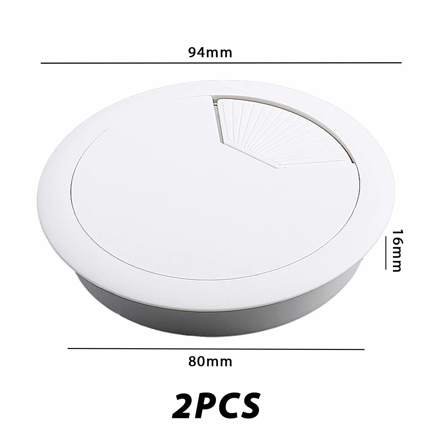 2 sztuki białych podkładek 80 mm na biurko, wycięte pudełko z tworzywa sztucznego, otwory na kable dla biurka komputerowego