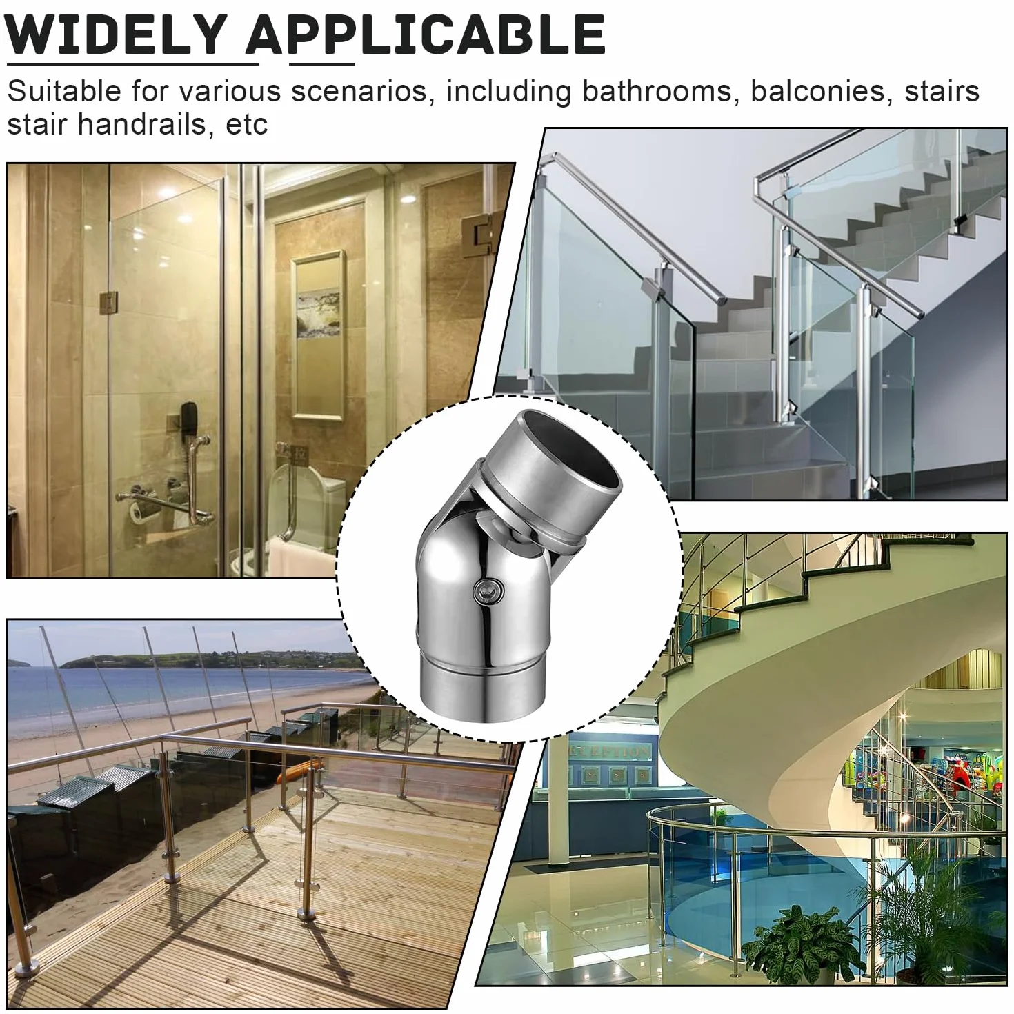 Łącznik do poręczy ze stali nierdzewnej, 42,4 mm Akcesoria do balustrad ze stali nierdzewnej z regulowanym kątem, złącze konfiguratora poręczy schodów, balkonu, na zewnątrz