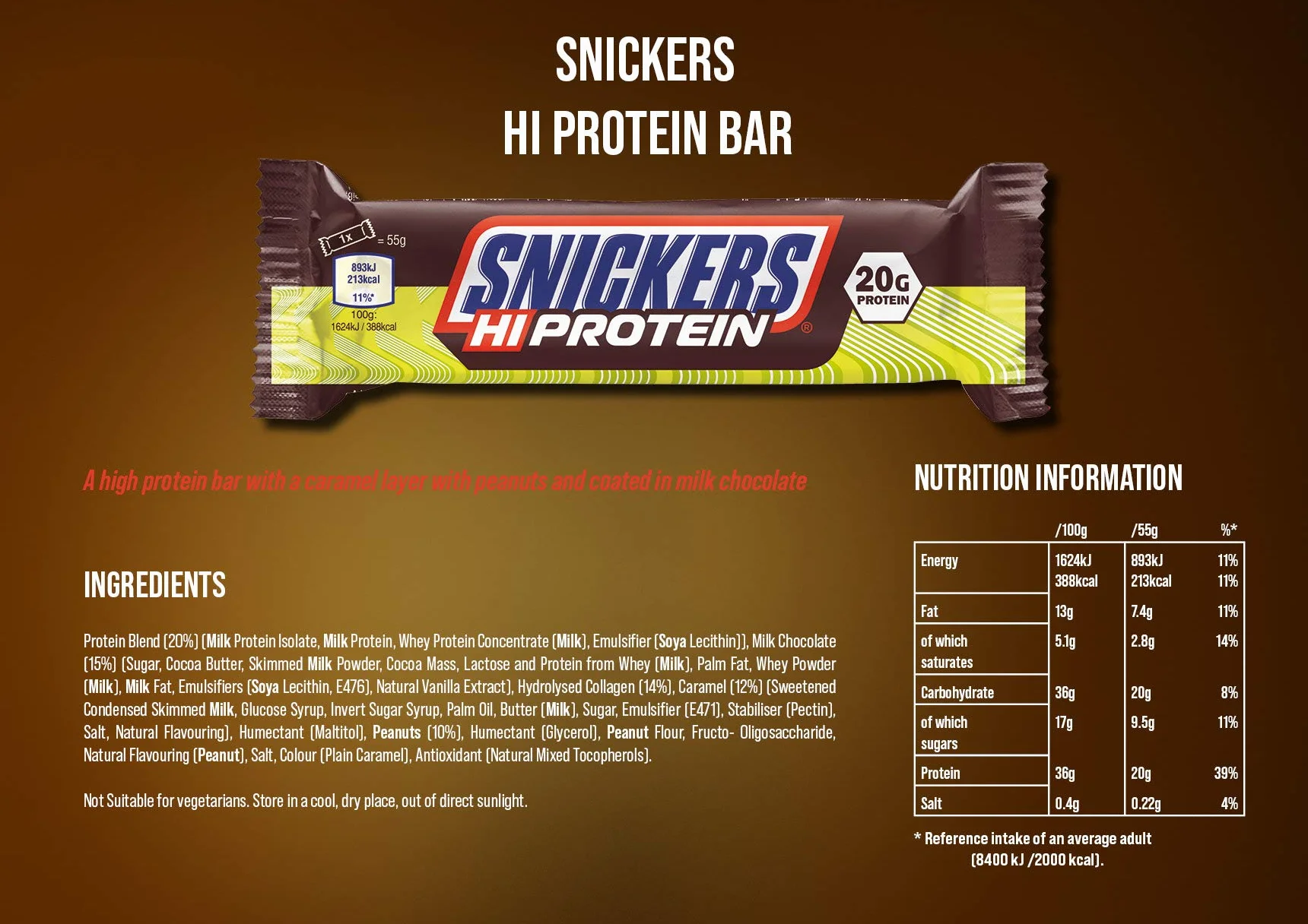 Snickers Batony Hi-Protein z 20g białka - 12 batonów po 55g