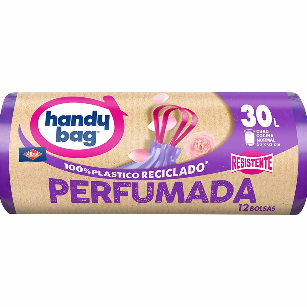 Handy Bag Perfumowane worki na śmieci, w 100% z recyklingu, bardzo wytrzymałe, szczelne, samozamykające, 30 l, 12 worków, paczki