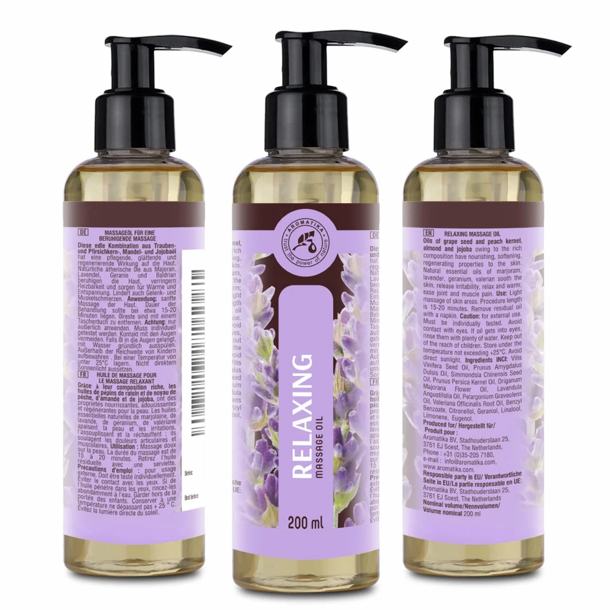 Kojący Olejek do Masażu 200 ml Jojoba Migdał Lawenda Geranium z Pestkami Winogron Spa do Stóp