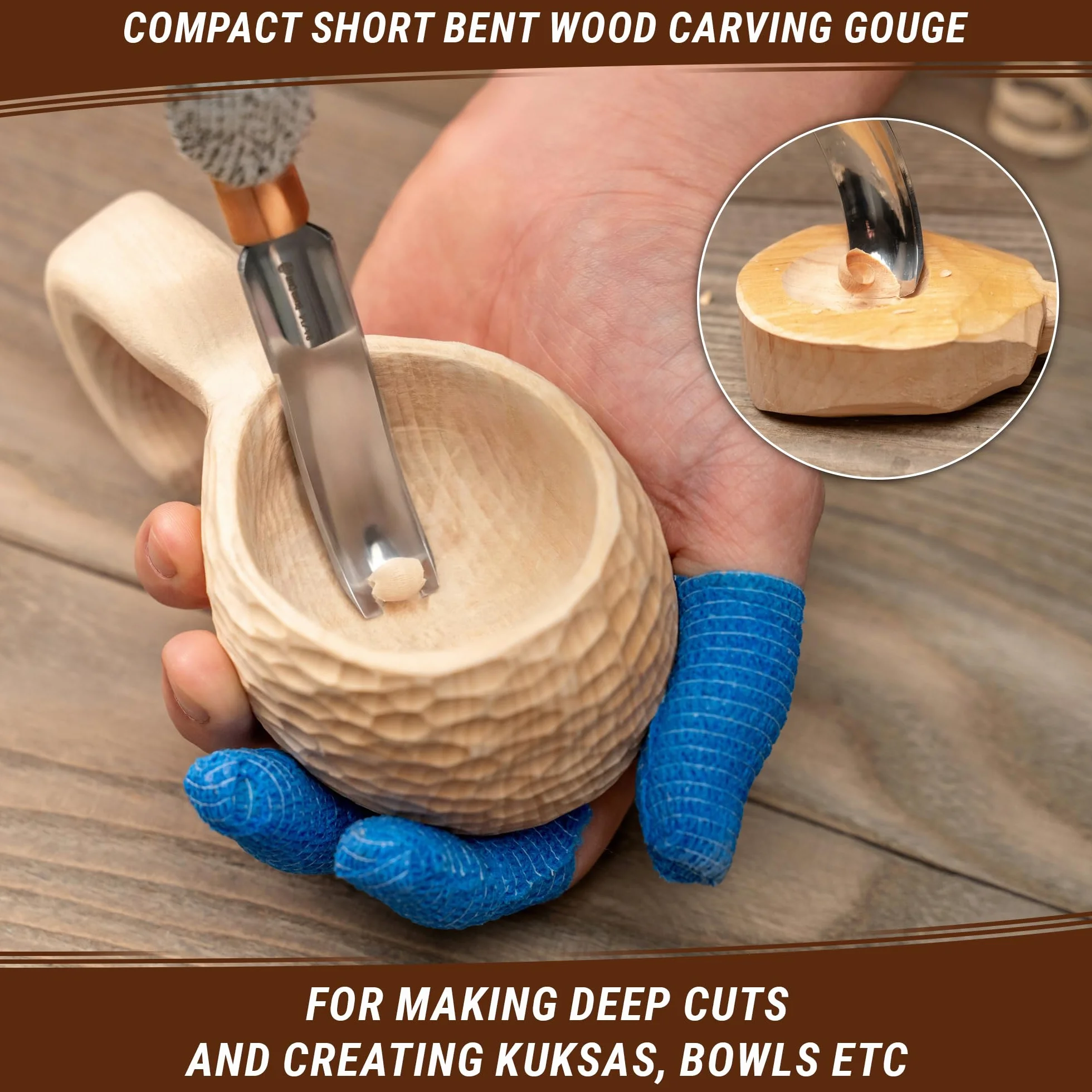 BeaverCraft, zakrzywione dłuto do rzeźbienia w drewnie K8a/14 1,4 cm - narzędzia do rzeźbienia łyżek - ręczne dłuto do obróbki drewna, kompaktowy nóż do rzeźbienia w drewnie dla początkujących i