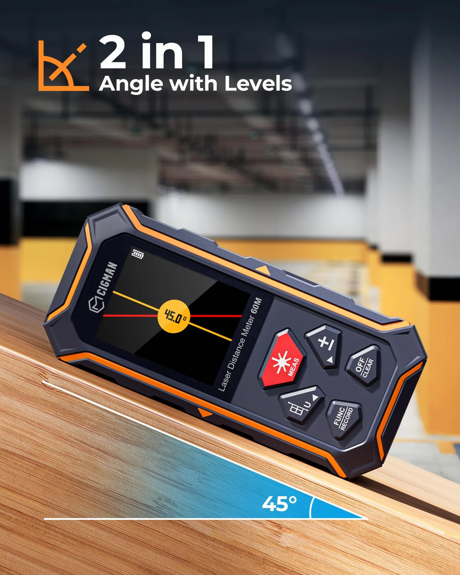 Cigman Laser Protection dwustronne, do maks. 120 m (do maks. 60 m w każdym kierunku), miernik odległości lasera, USB, akumulator, cyfrowa droga wodna, Bach z Resiblable 850 mAh